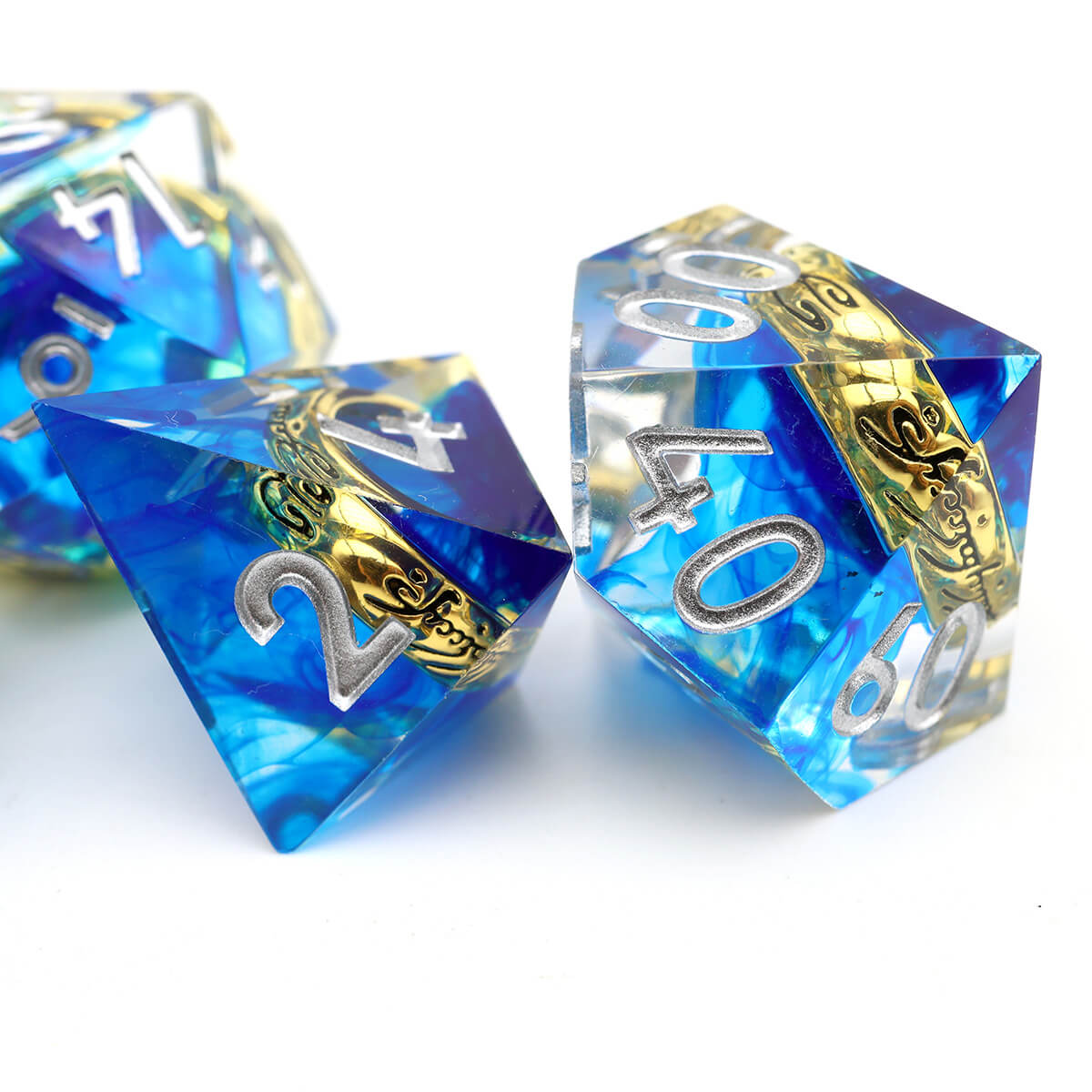 Blue Magic Ring 7-Piece Sharp Edge DND Dice Set - Dice of Dragons