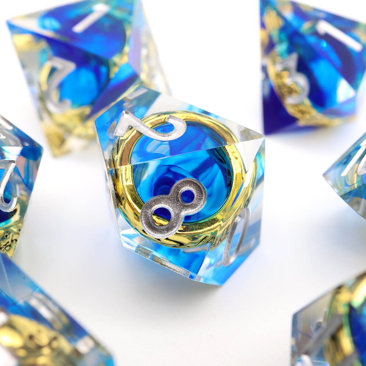 Blue Magic Ring 7-Piece Sharp Edge DND Dice Set - Dice of Dragons