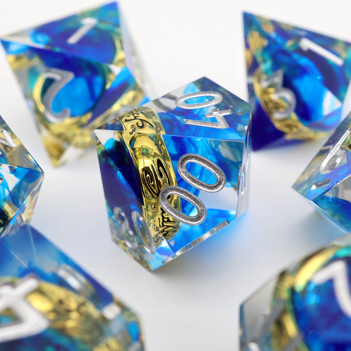 Blue Magic Ring 7-Piece Sharp Edge DND Dice Set - Dice of Dragons