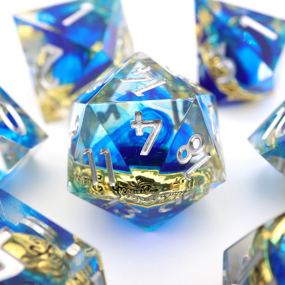 Blue Magic Ring 7-Piece Sharp Edge DND Dice Set - Dice of Dragons