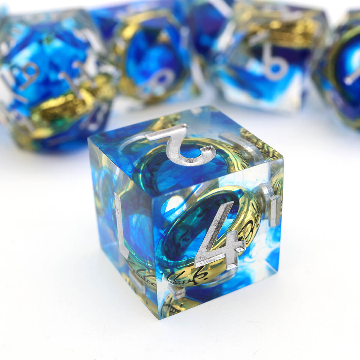 Blue Magic Ring 7-Piece Sharp Edge DND Dice Set - Dice of Dragons