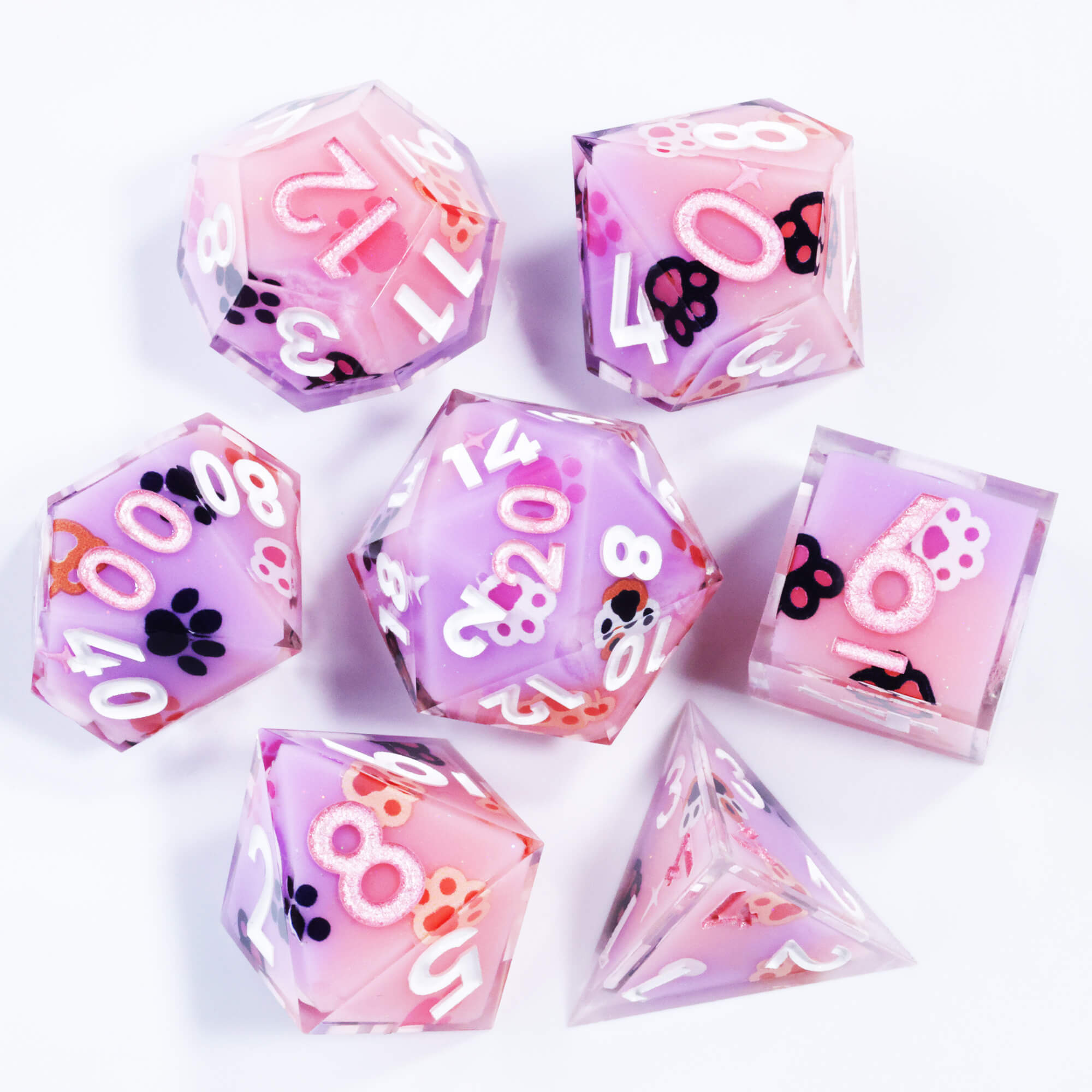 Cat's Paw Layered Handmade Polyhedral Resin DnD Dice Set - Dice of Dragons