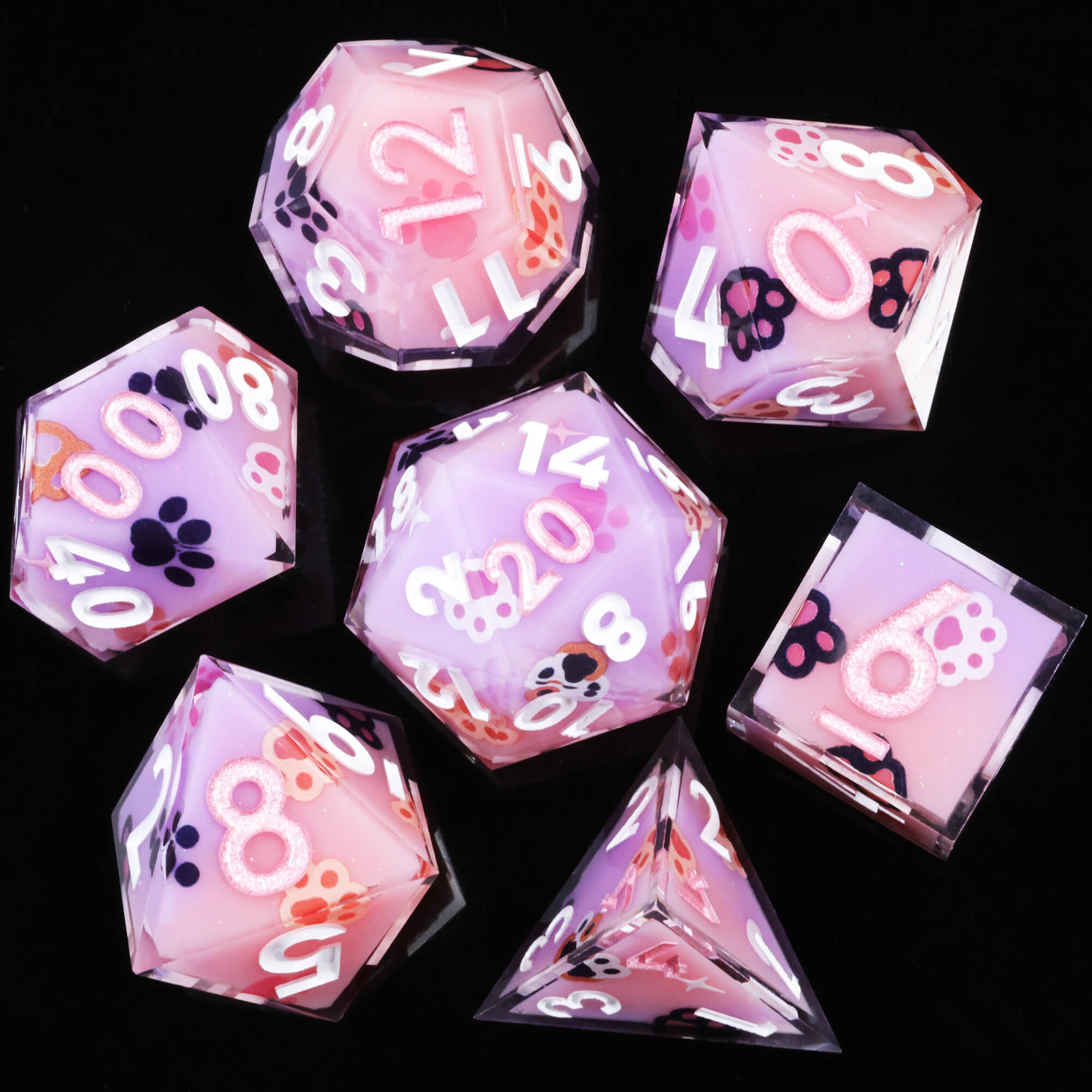 Cat's Paw Layered Handmade Polyhedral Resin DnD Dice Set - Dice of Dragons