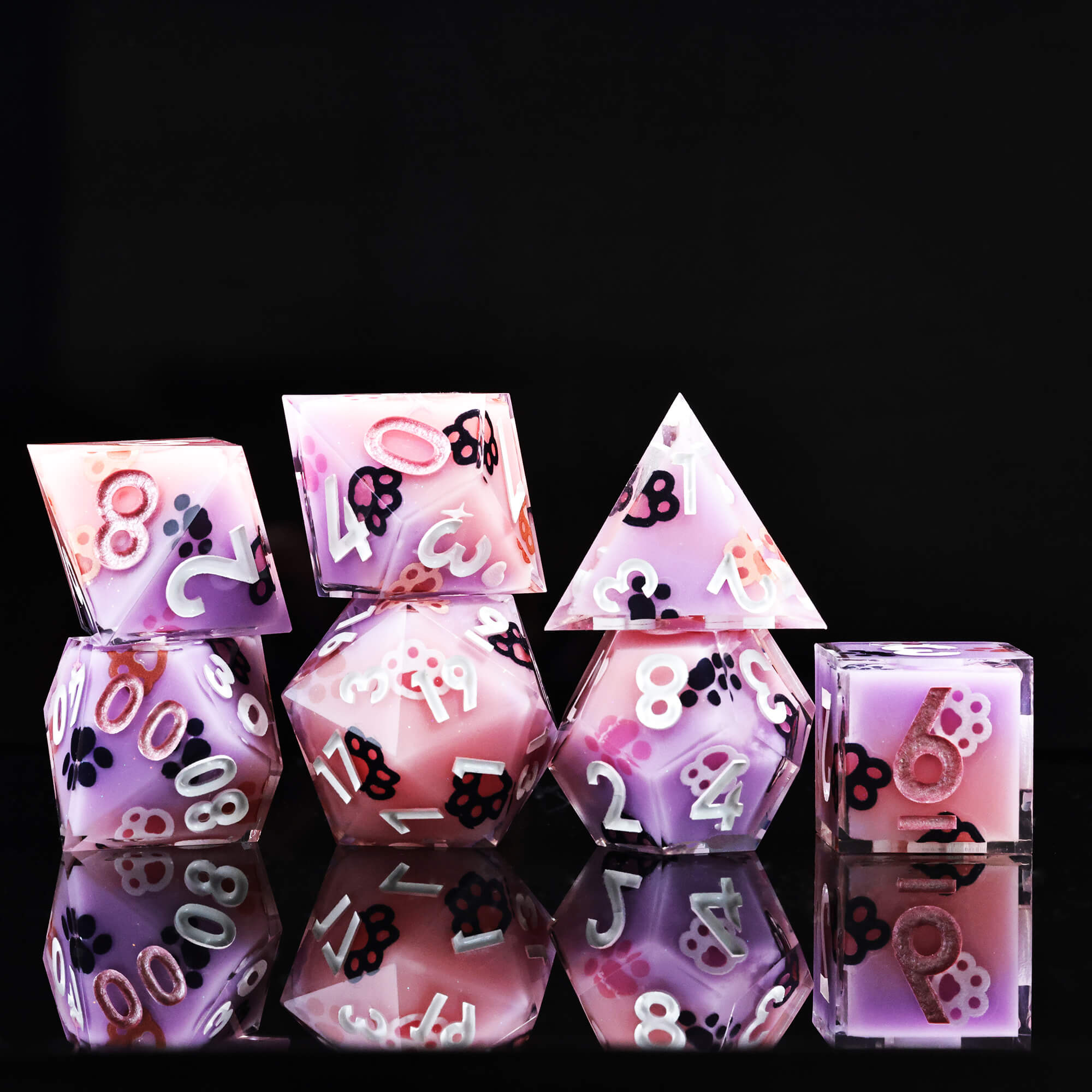 Cat's Paw Layered Handmade Polyhedral Resin DnD Dice Set - Dice of Dragons