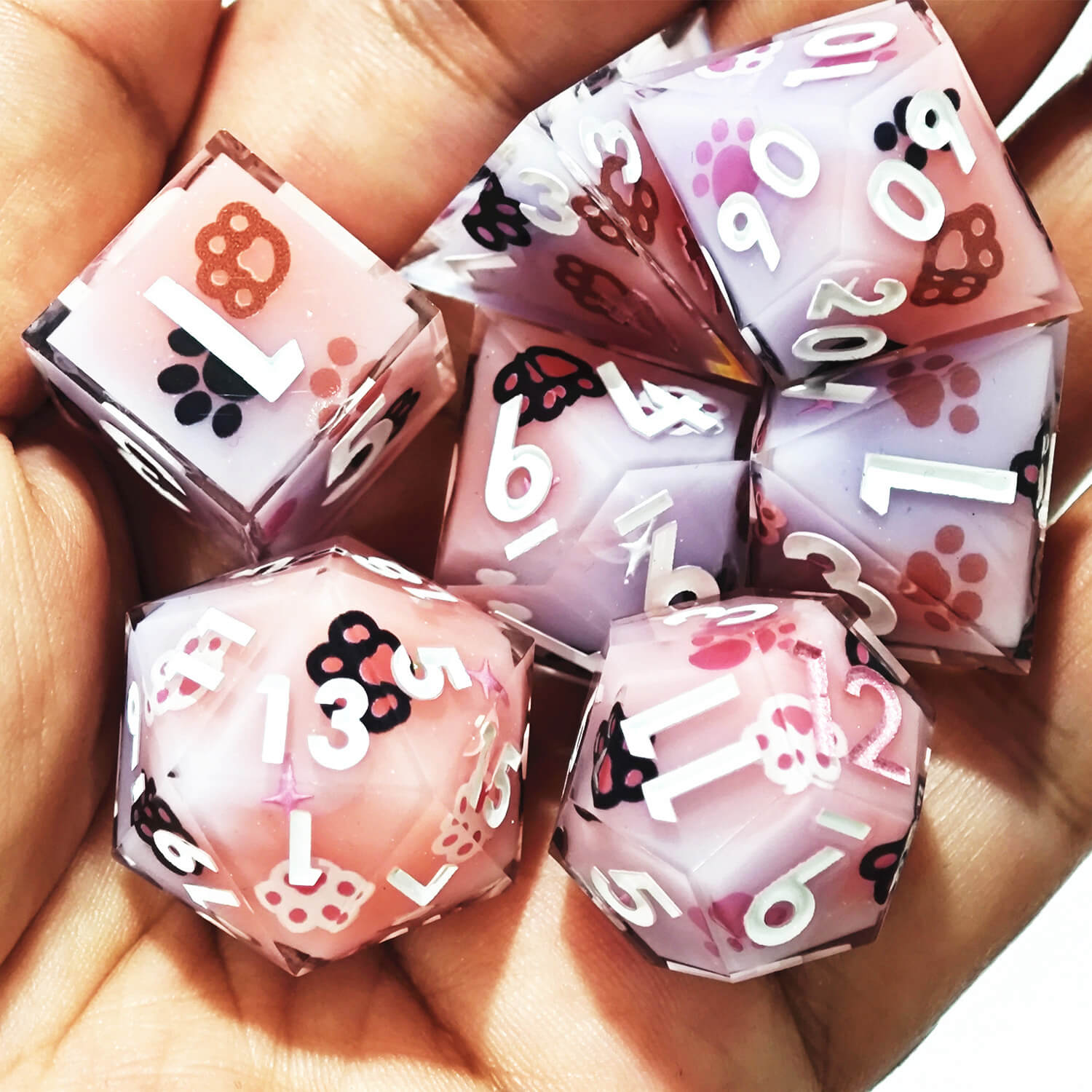 Cat's Paw Layered Handmade Polyhedral Resin DnD Dice Set - Dice of Dragons