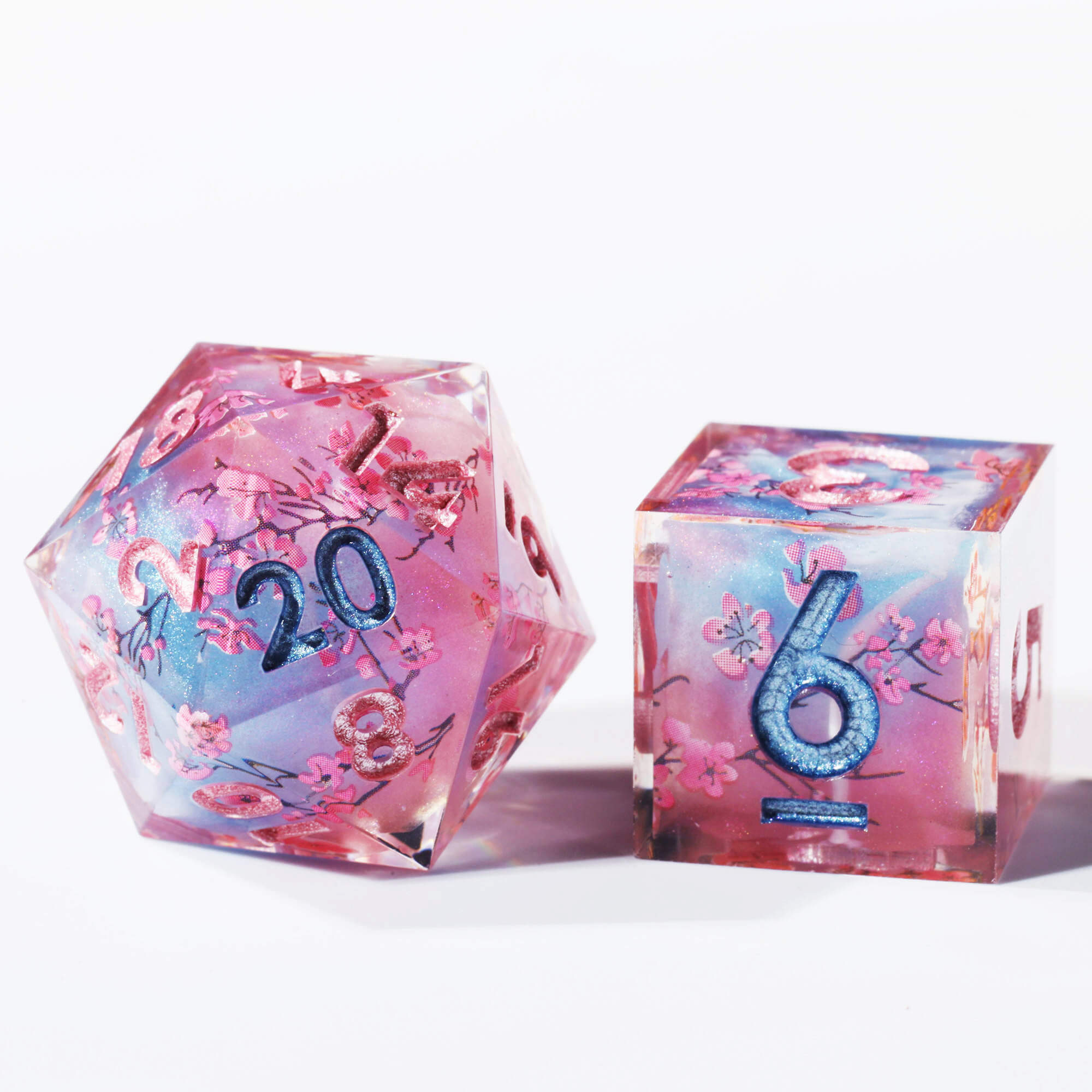 Cherry Blossom 7-Piece Sharp Edge Polyhedral Resin D&D Dice Set - Dice of Dragons