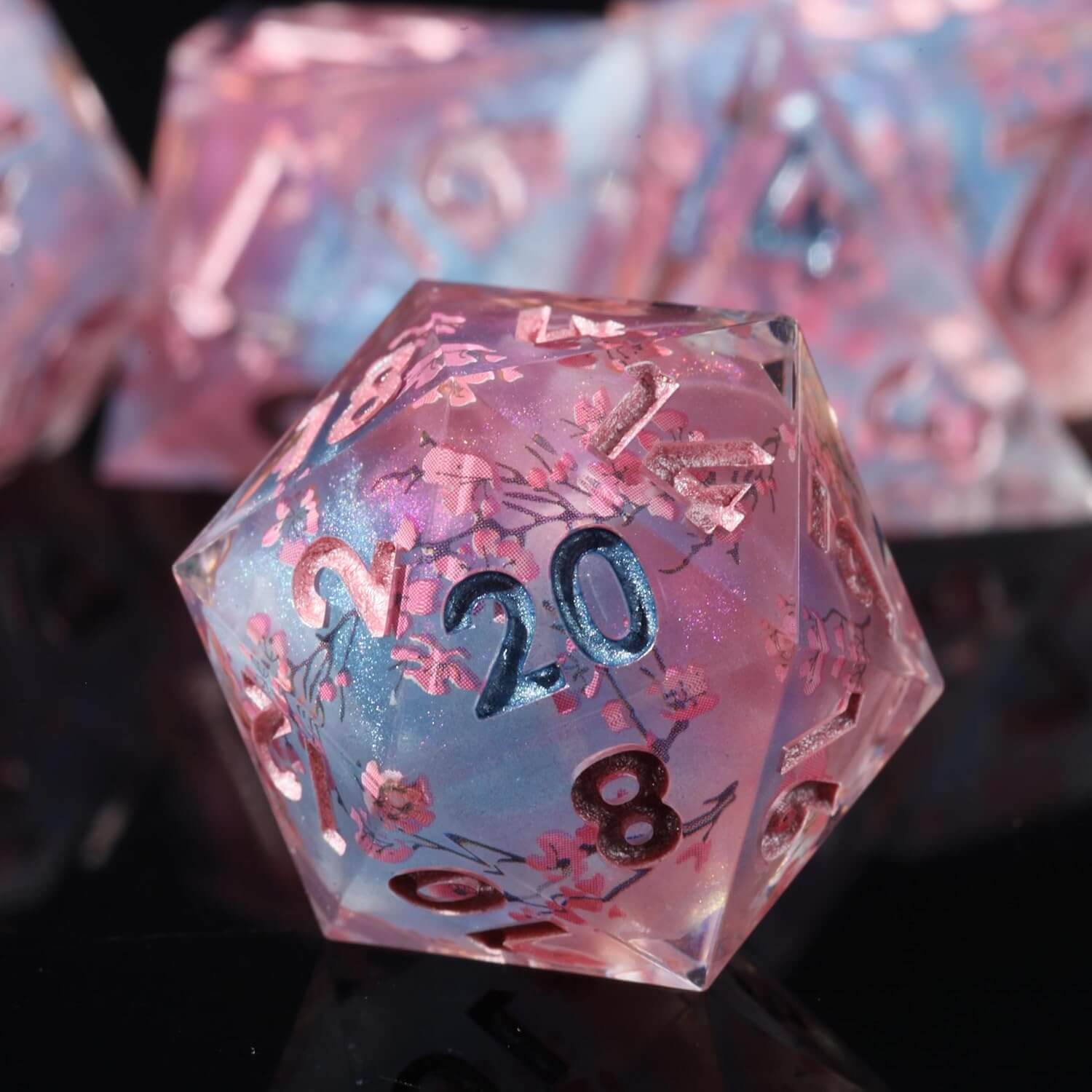 Cherry Blossom 7-Piece Sharp Edge Polyhedral Resin D&D Dice Set - Dice of Dragons