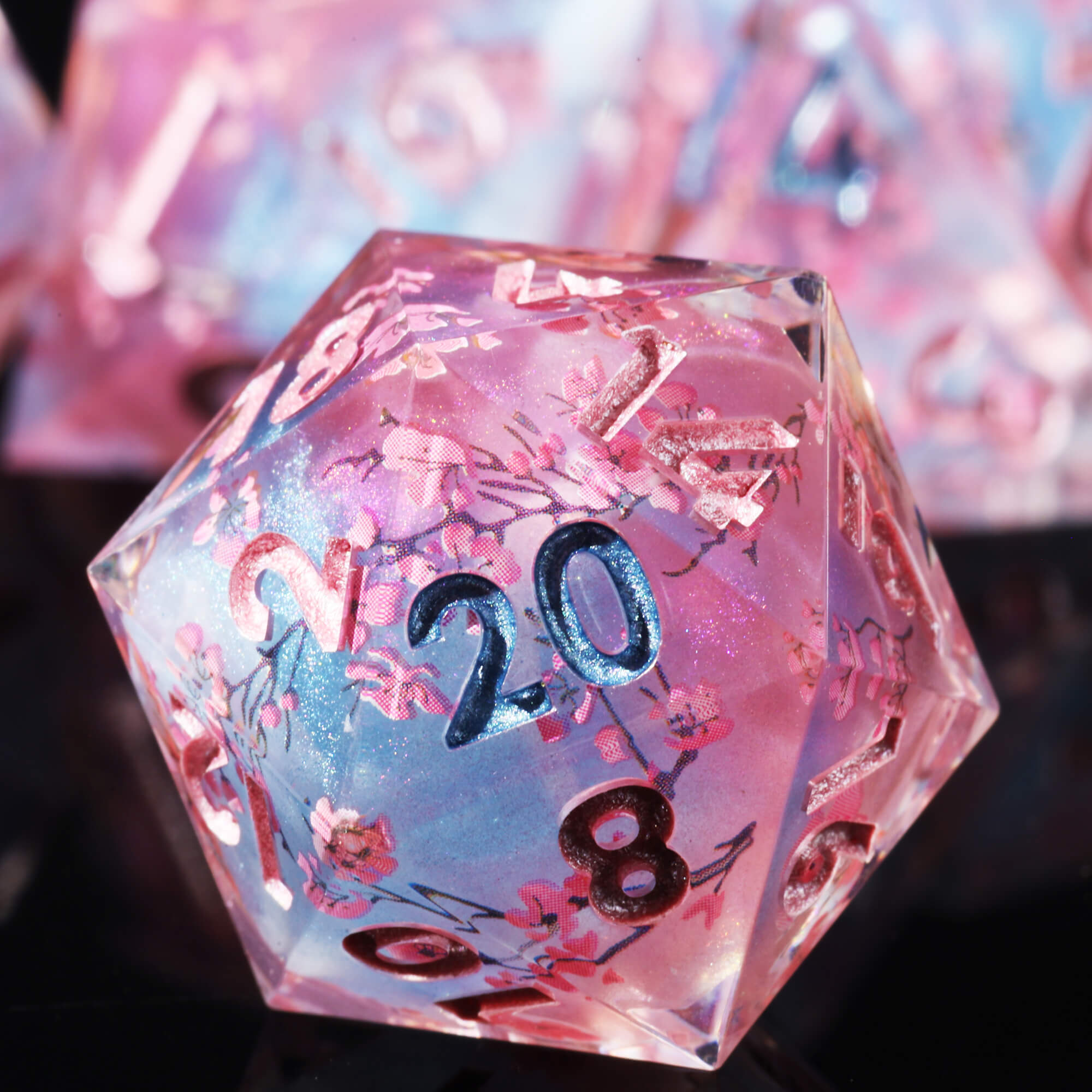 Cherry Blossom 7-Piece Sharp Edge Polyhedral Resin D&D Dice Set - Dice of Dragons