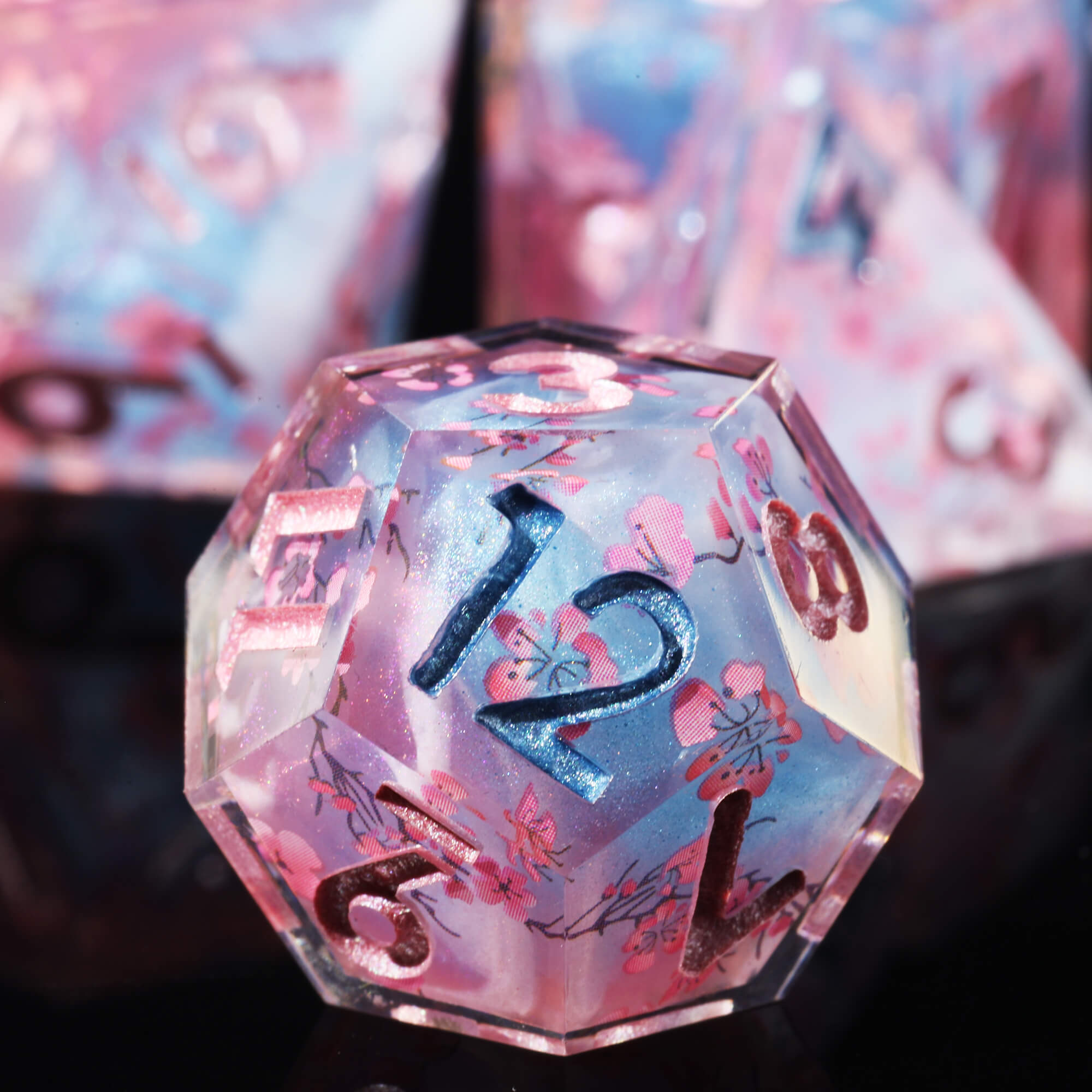 Cherry Blossom 7-Piece Sharp Edge Polyhedral Resin D&D Dice Set - Dice of Dragons