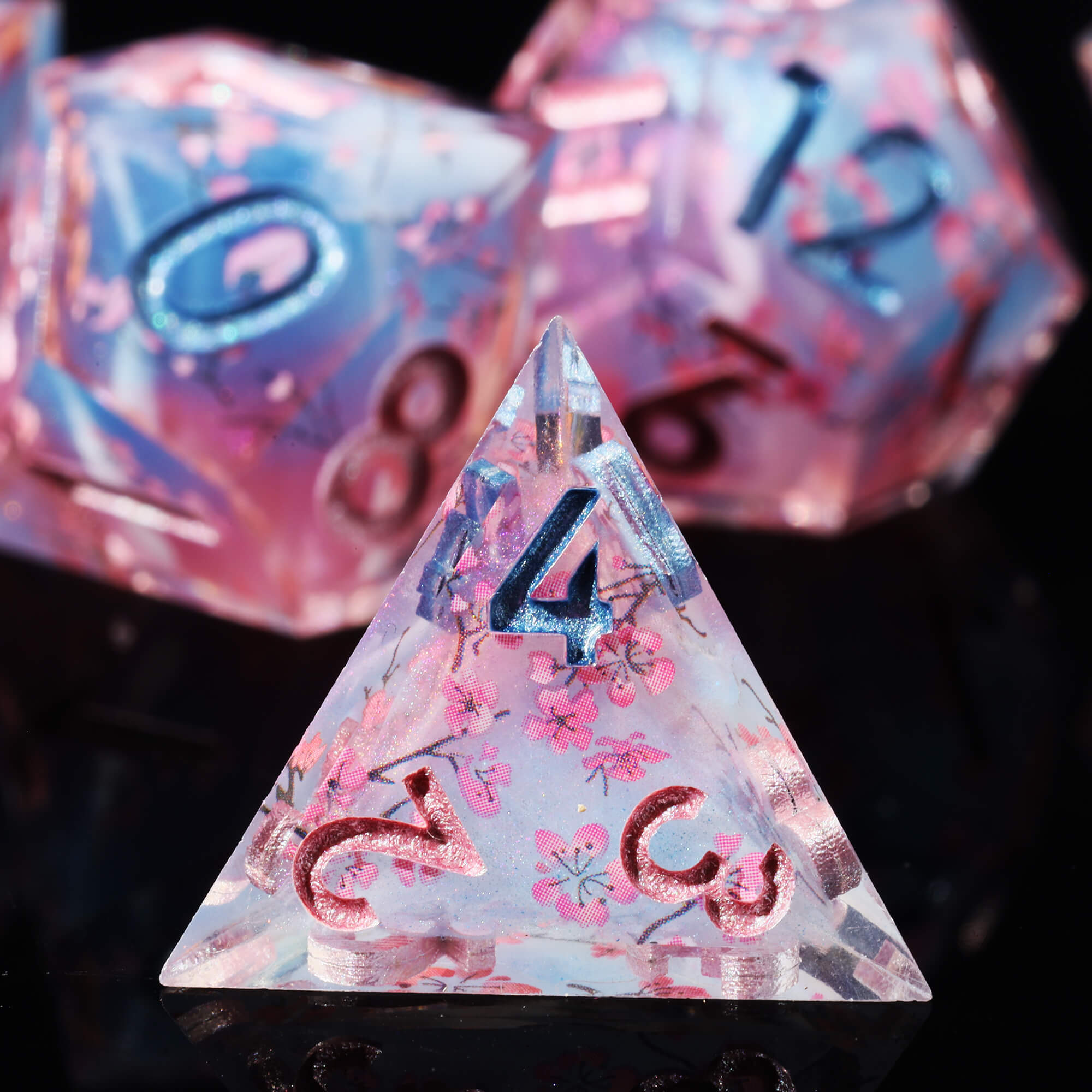 Cherry Blossom 7-Piece Sharp Edge Polyhedral Resin D&D Dice Set - Dice of Dragons