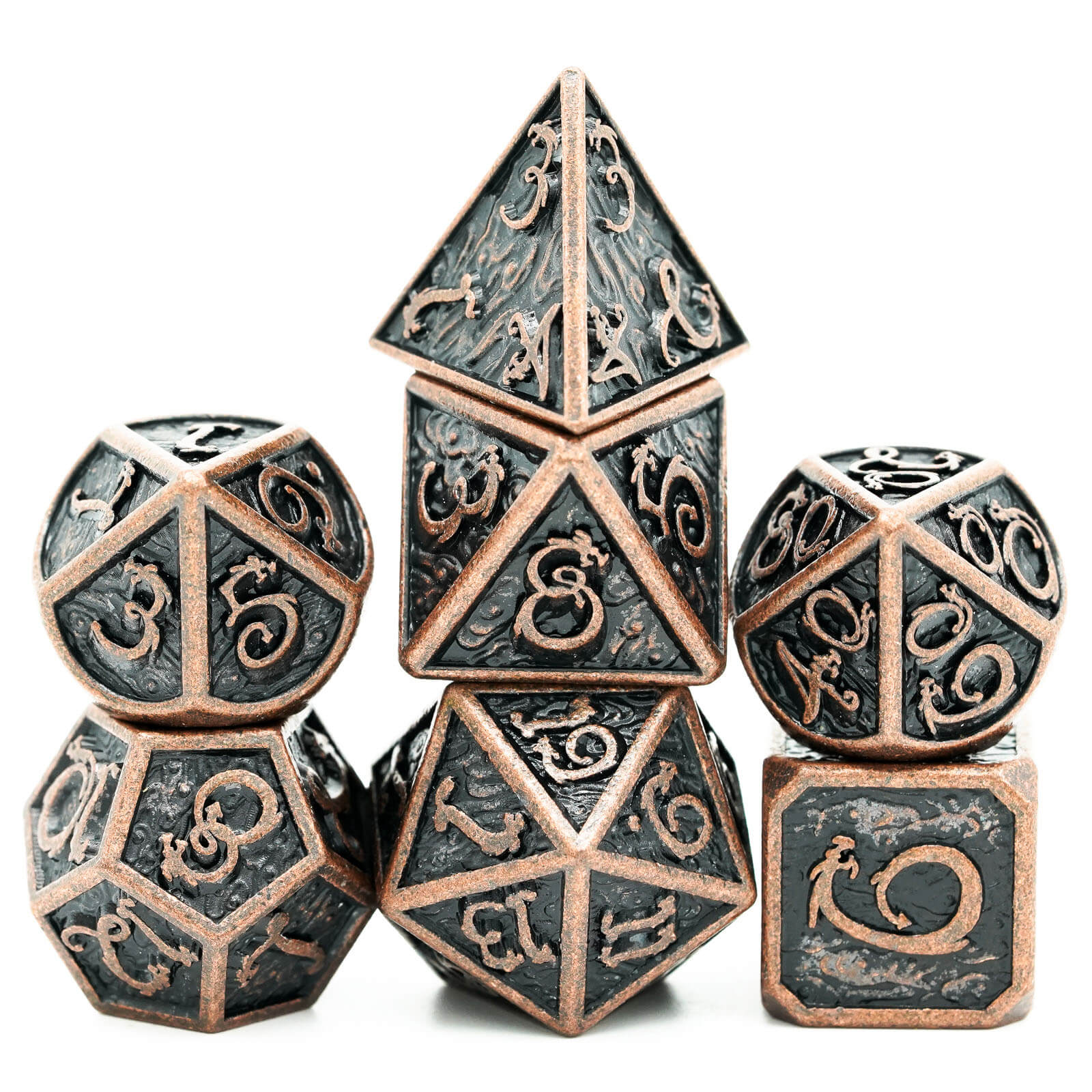 Clouds Dragon 7 Polyhedral Metal Dice Set DnD Red Copper - Dice of Dragons