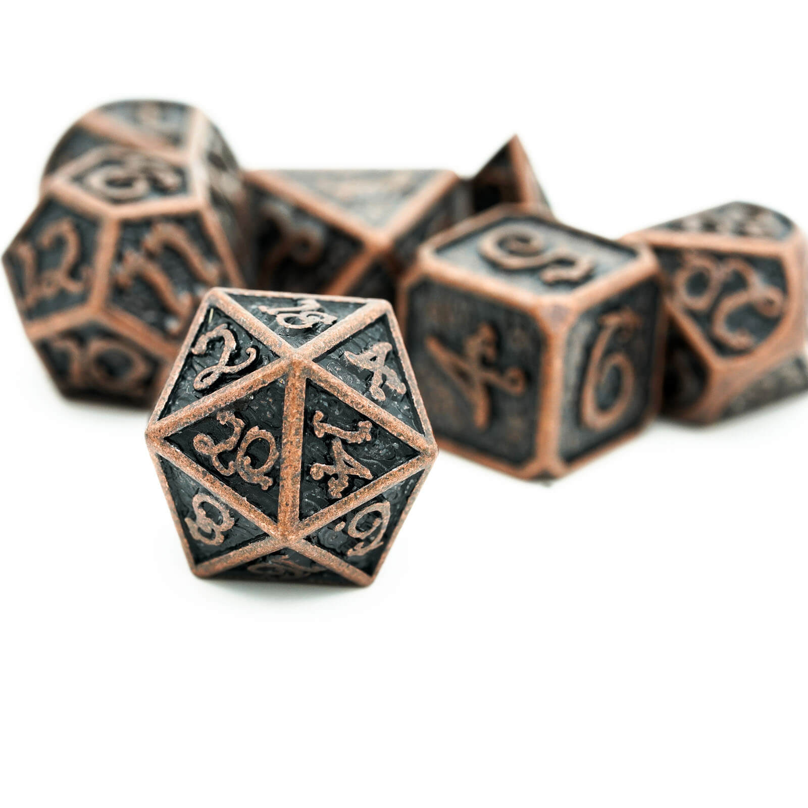 Clouds Dragon 7 Polyhedral Metal Dice Set DnD Red Copper - Dice of Dragons