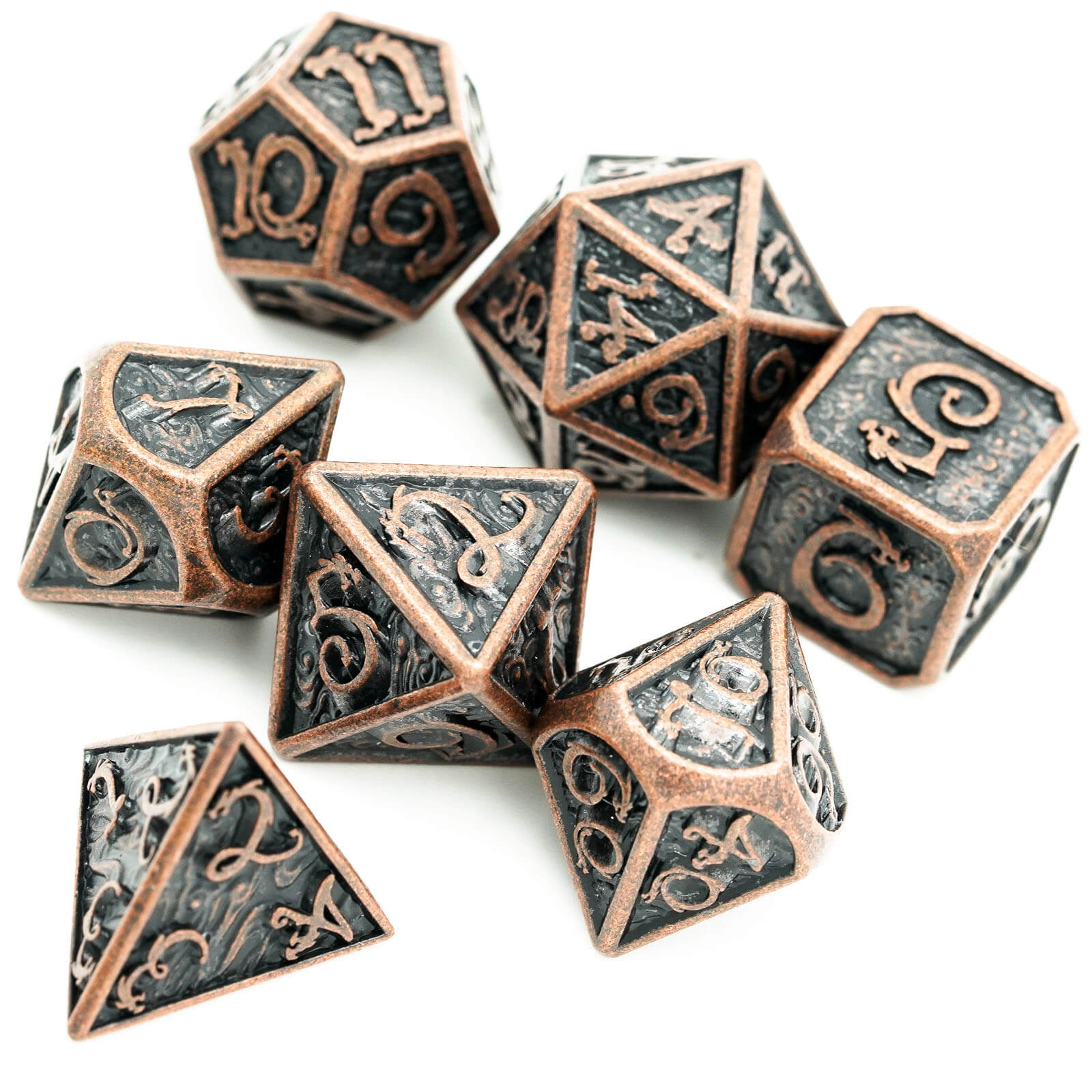 Clouds Dragon 7 Polyhedral Metal Dice Set DnD Red Copper - Dice of Dragons