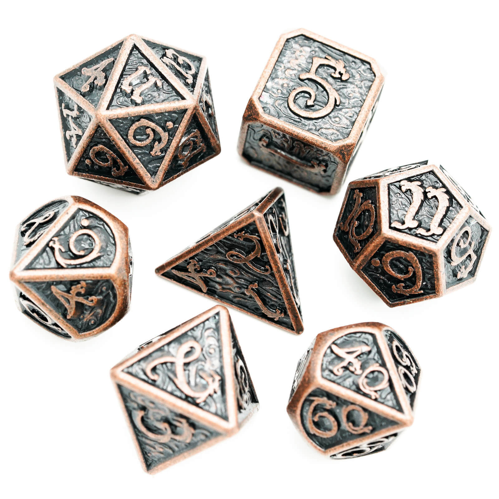 Clouds Dragon 7 Polyhedral Metal Dice Set DnD Red Copper - Dice of Dragons