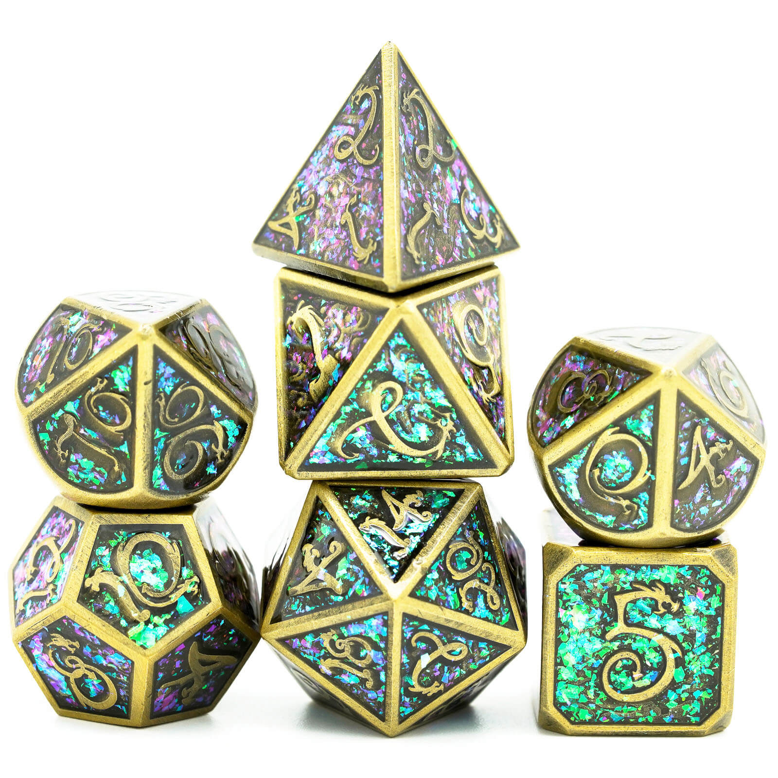 Clouds Dragon 7 Polyhedral Metal Dice Sets D&D Bronze - Dice of Dragons