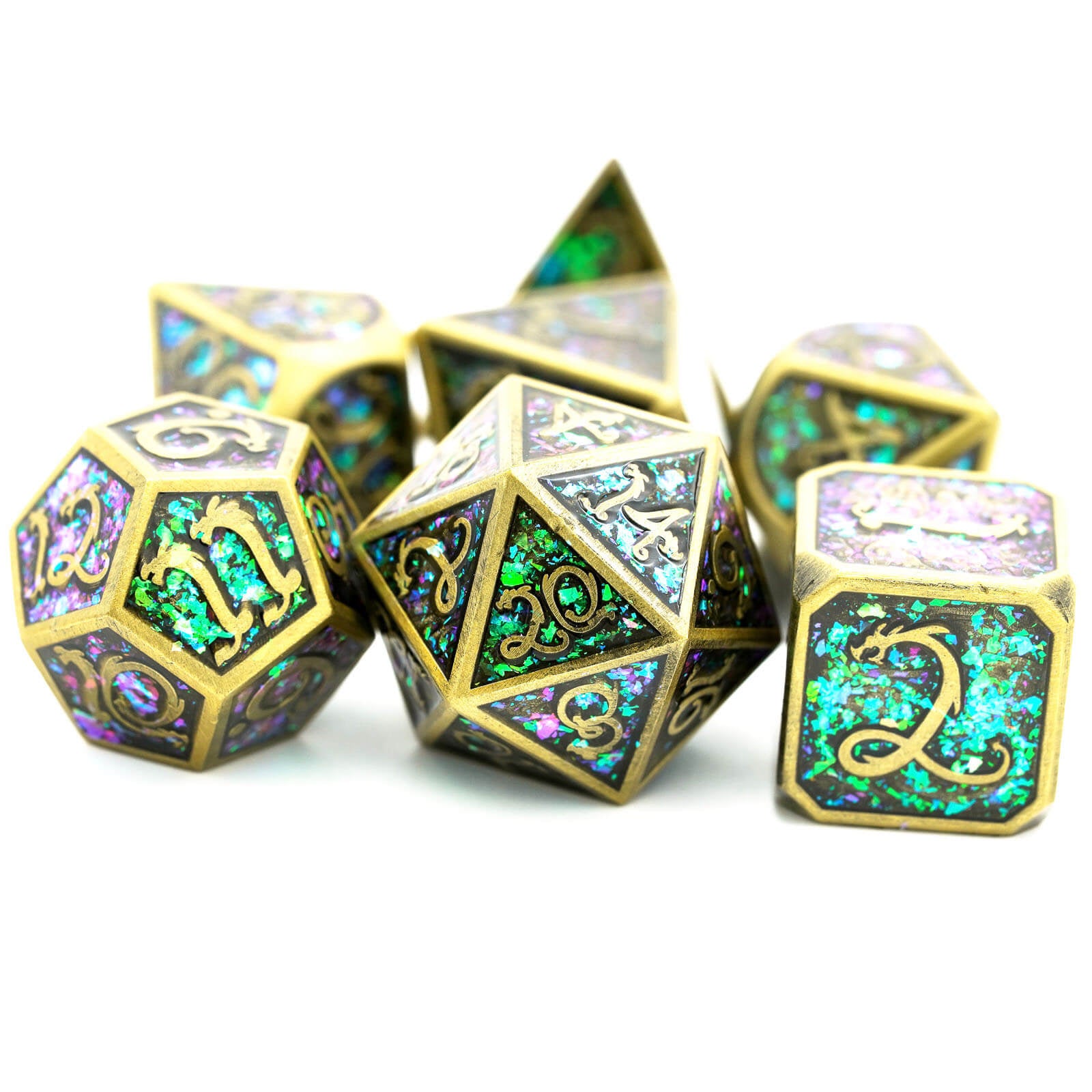 Clouds Dragon 7 Polyhedral Metal Dice Sets D&D Bronze - Dice of Dragons