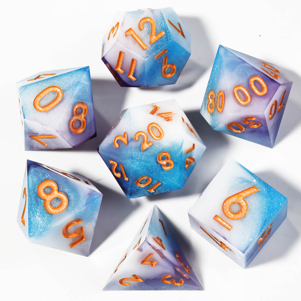 Cloudscape 7-Piece Sharp Edge Polyhedral Resin D&D Dice Set - Dice of Dragons