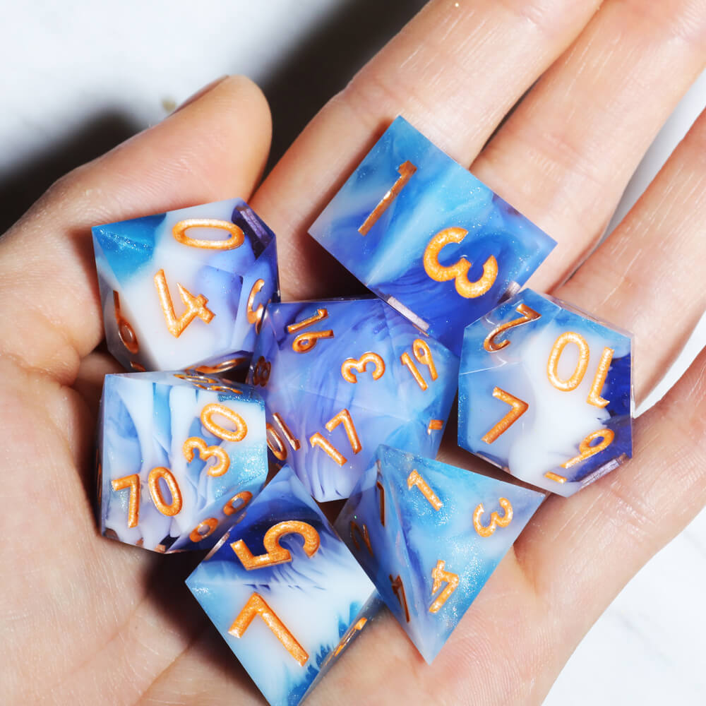 Cloudscape 7-Piece Sharp Edge Polyhedral Resin D&D Dice Set - Dice of Dragons