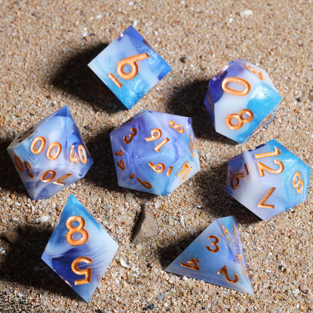 Cloudscape 7-Piece Sharp Edge Polyhedral Resin D&D Dice Set - Dice of Dragons