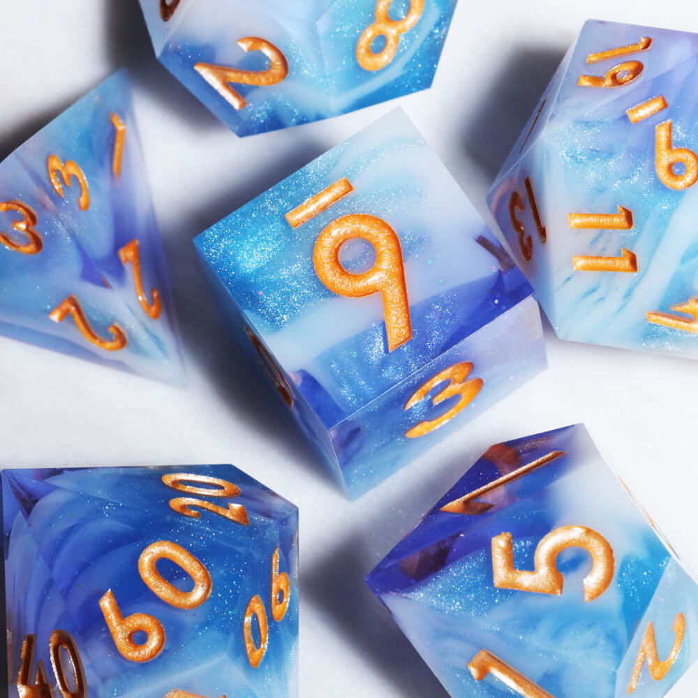 Cloudscape 7-Piece Sharp Edge Polyhedral Resin D&D Dice Set - Dice of Dragons