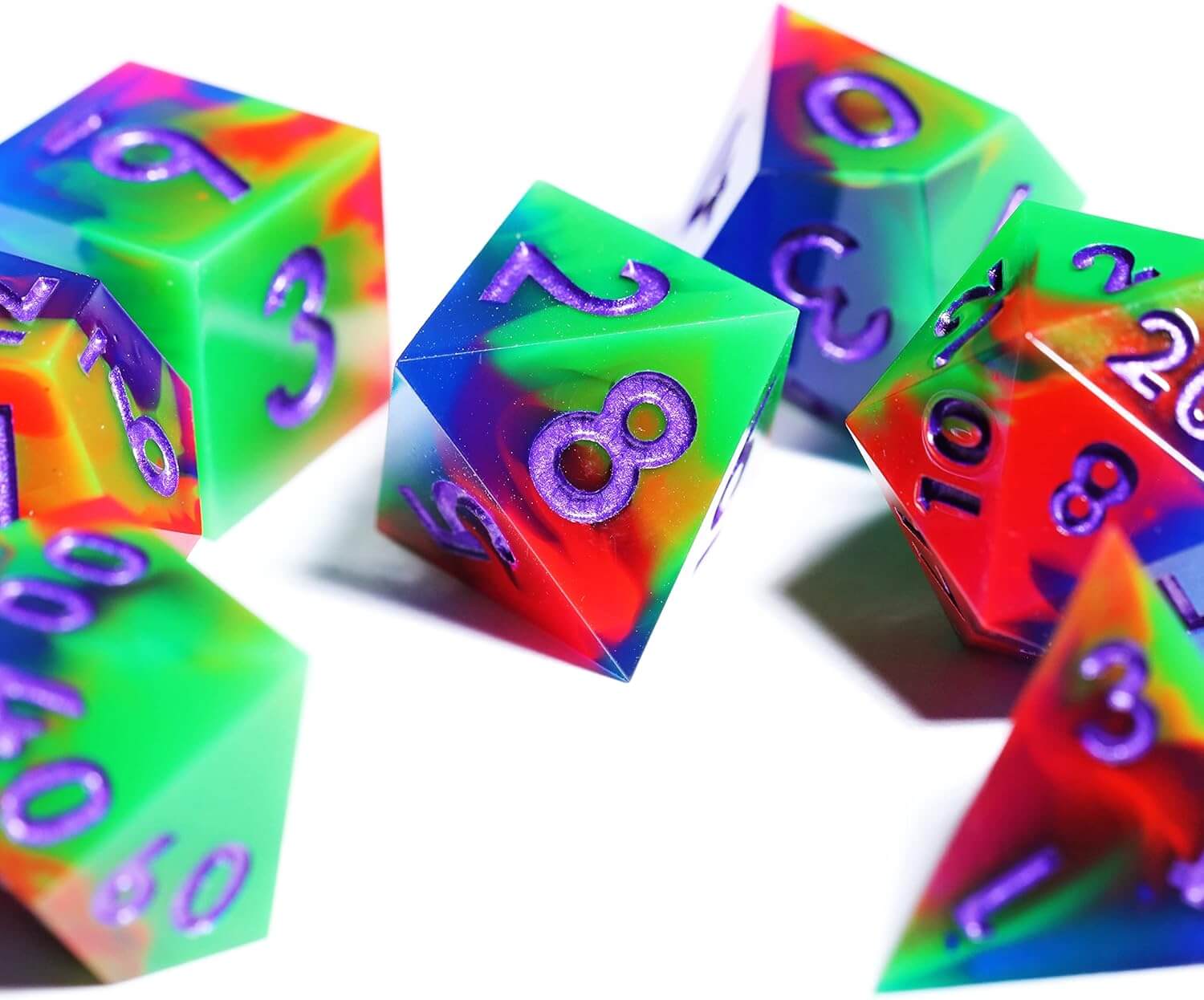 Cool 7 Sharp Edge Game Polyhedral Set Dice D and D - Ghost Light - Dice of Dragons