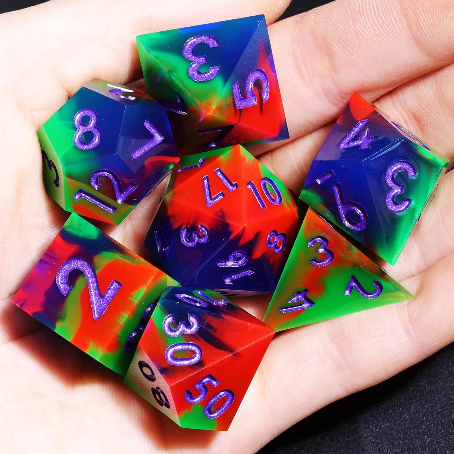 Cool 7 Sharp Edge Game Polyhedral Set Dice D and D - Ghost Light - Dice of Dragons