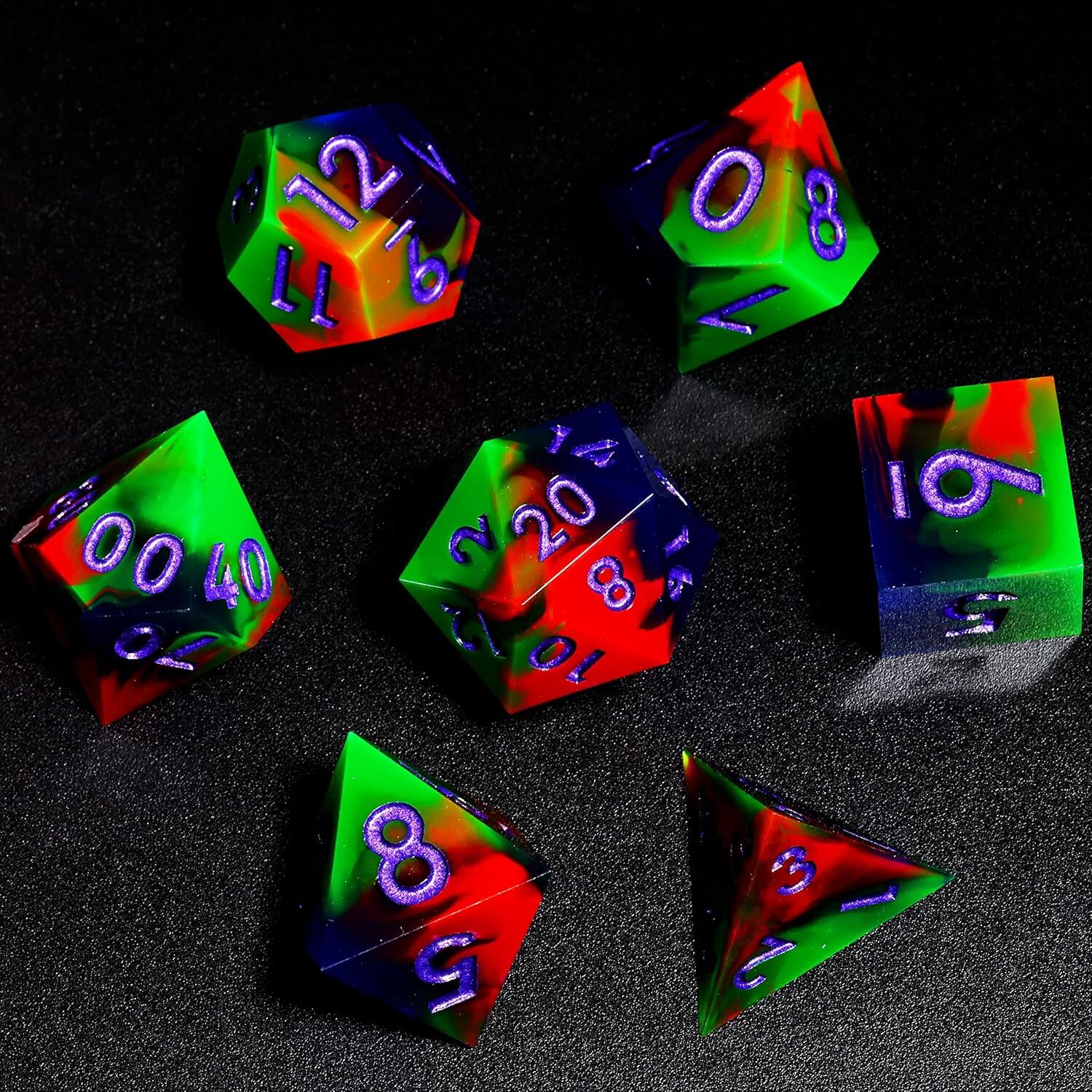 Cool 7 Sharp Edge Game Polyhedral Set Dice D and D - Ghost Light - Dice of Dragons