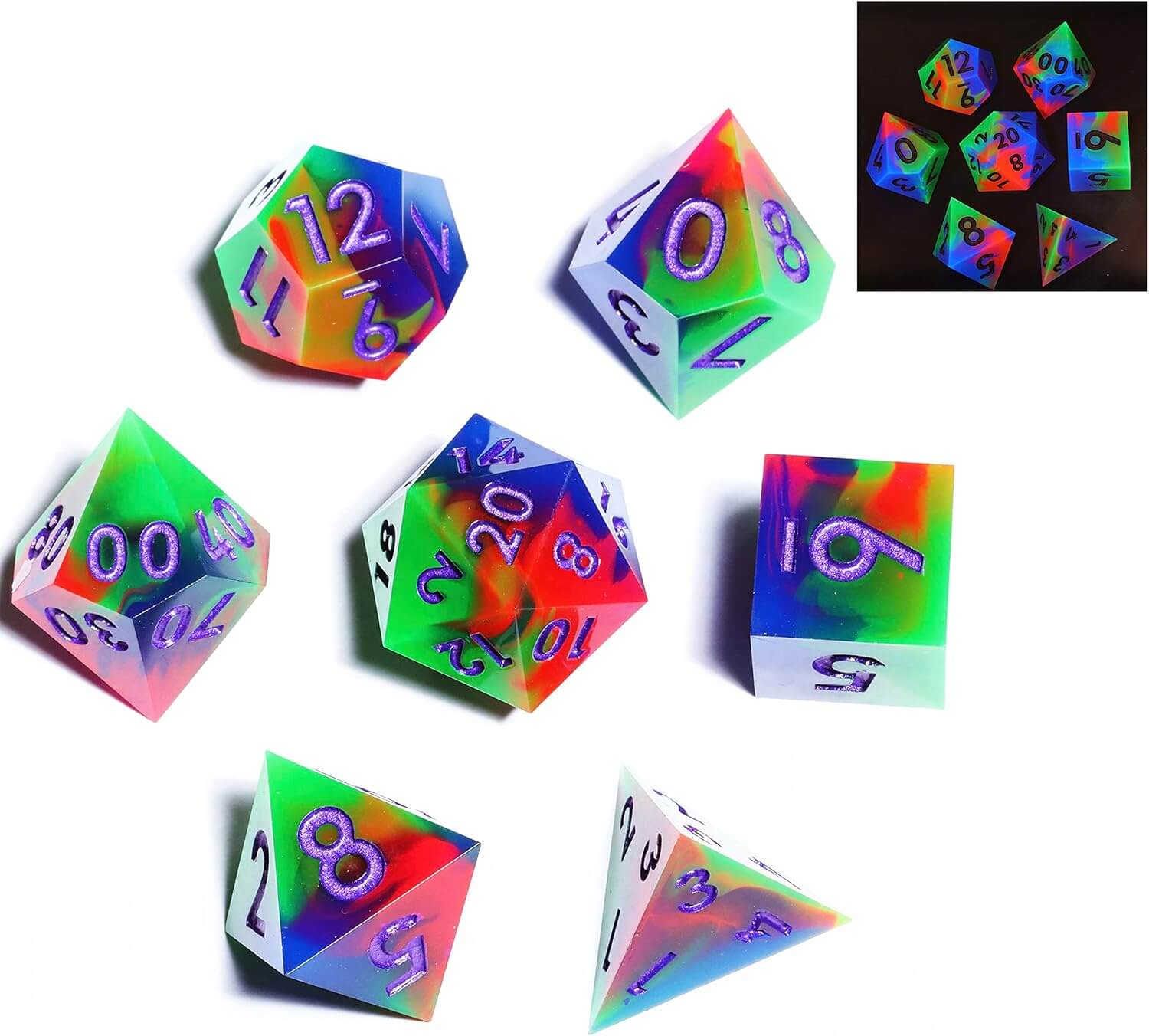 Cool 7 Sharp Edge Game Polyhedral Set Dice D and D - Ghost Light - Dice of Dragons