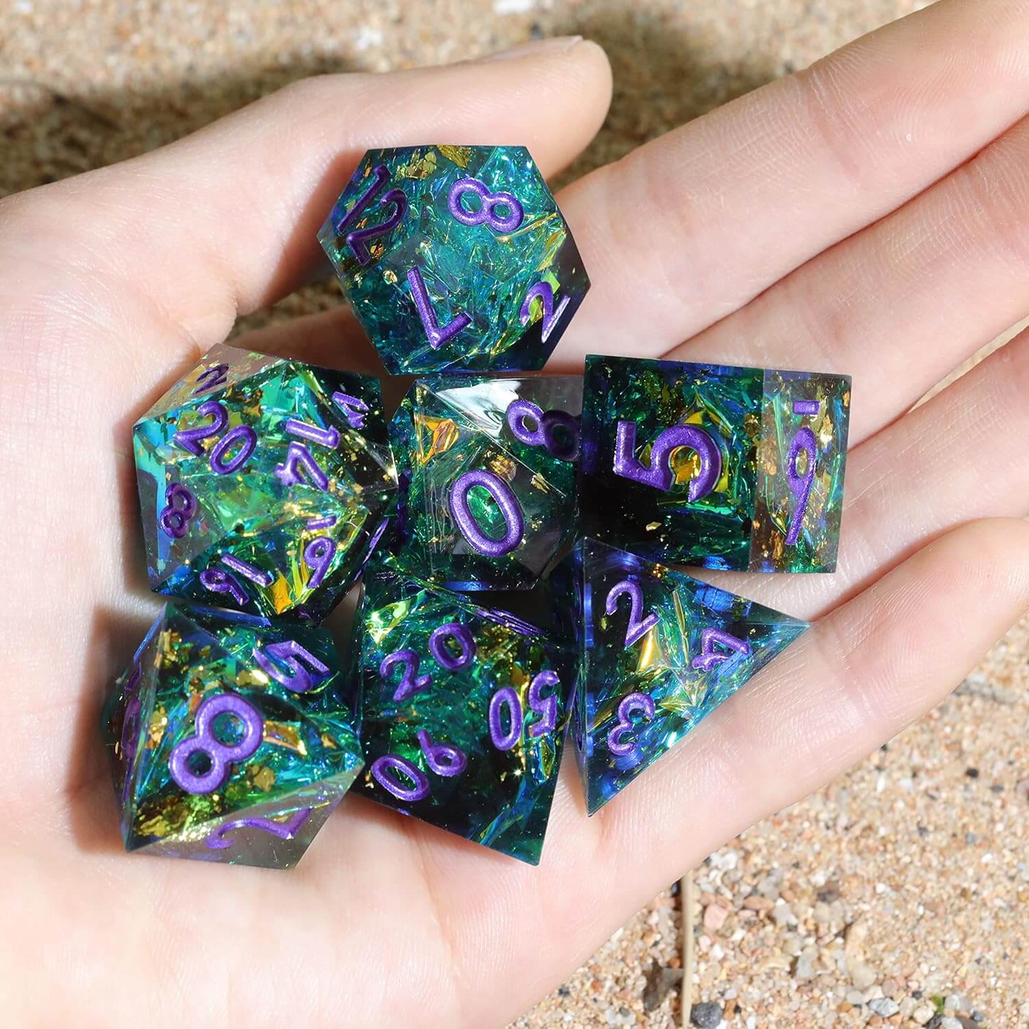 Cool 7 Sharp Edge Game Polyhedral Set Dice D and D - Turquoise - Dice of Dragons