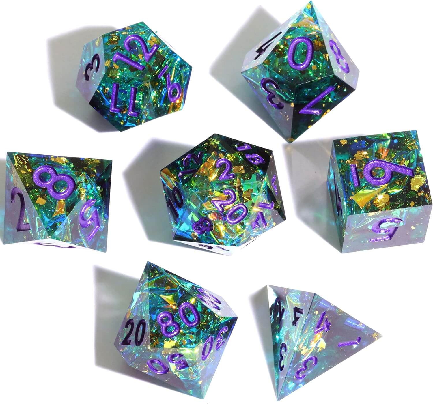 Cool 7 Sharp Edge Game Polyhedral Set Dice D and D - Turquoise - Dice of Dragons