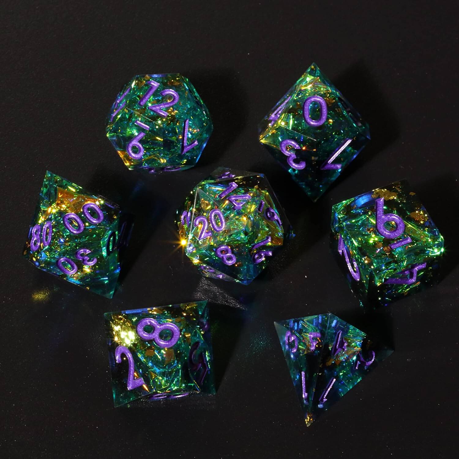 Cool 7 Sharp Edge Game Polyhedral Set Dice D and D - Turquoise - Dice of Dragons