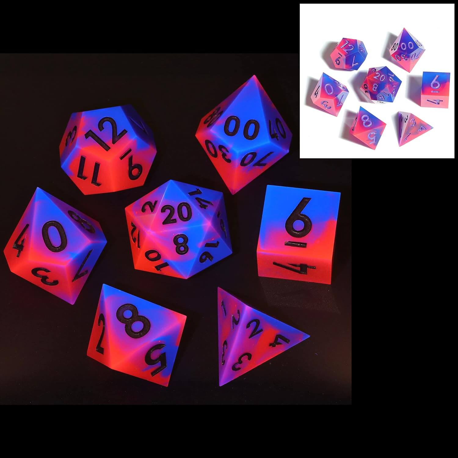 Cool 7 Sharp Edge Game Polyhedral Set Dice D and D - UV Miracle - Dice of Dragons