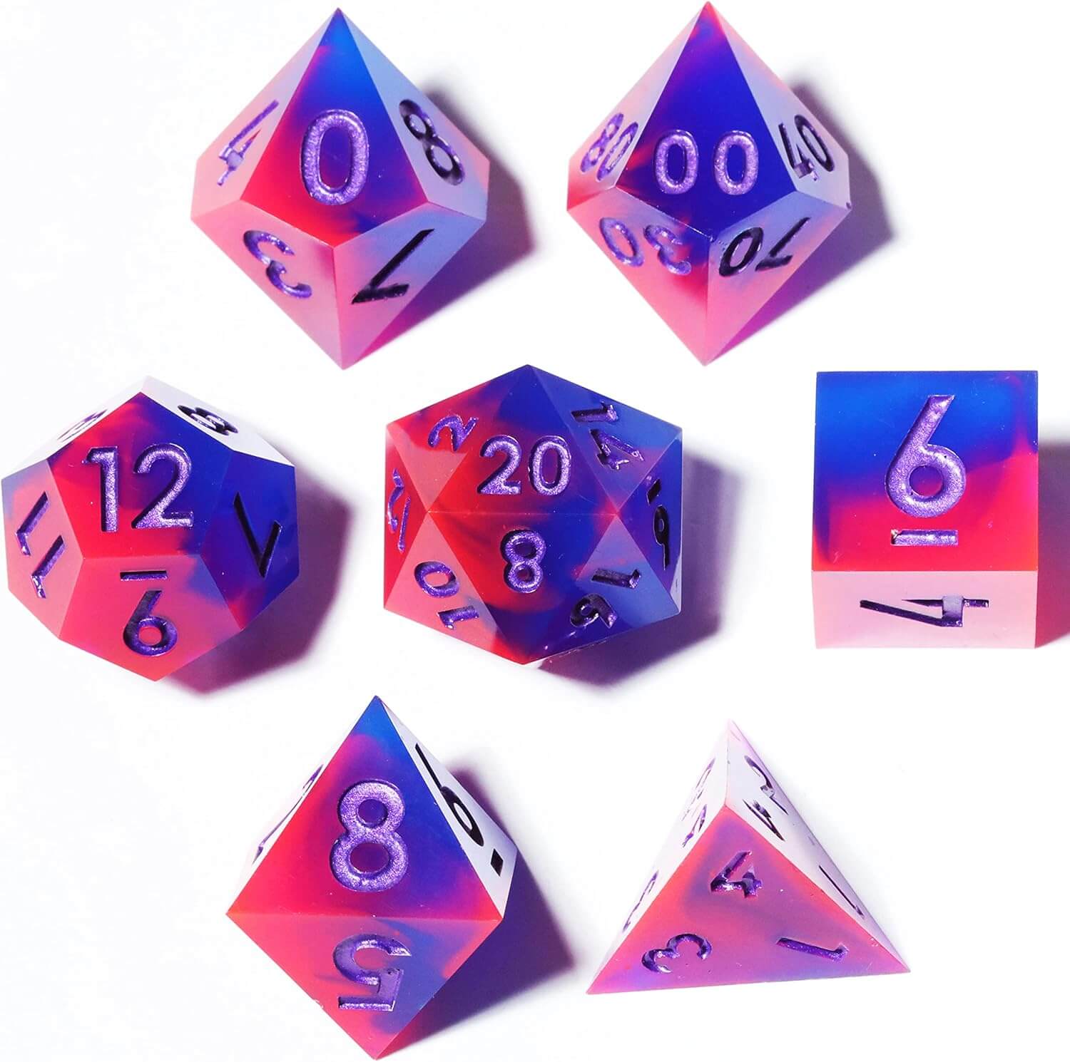 Cool 7 Sharp Edge Game Polyhedral Set Dice D and D - UV Miracle - Dice of Dragons