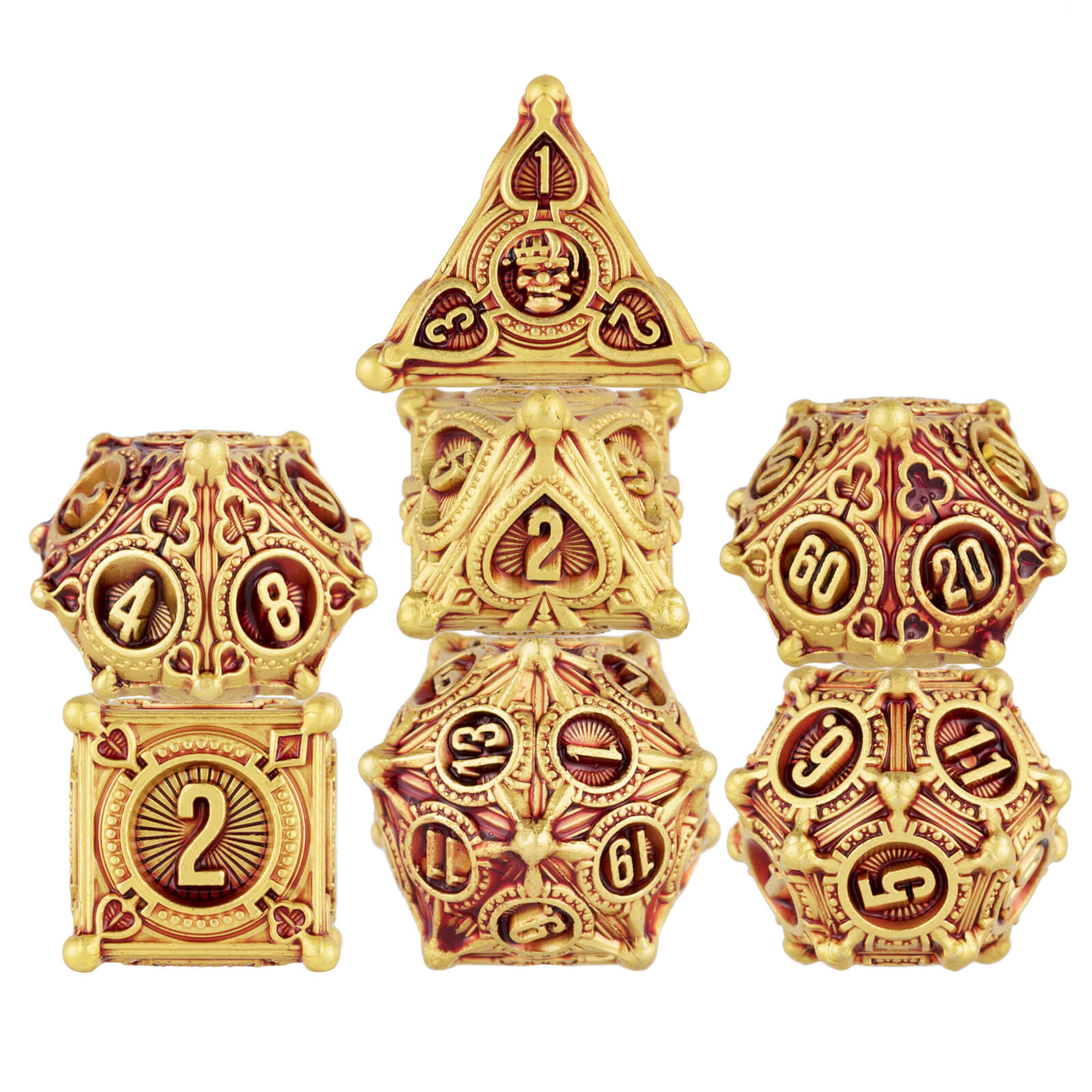 Cool Polyhedral Metal Dice Sets DnD - Gold Light Red - Dice of Dragons