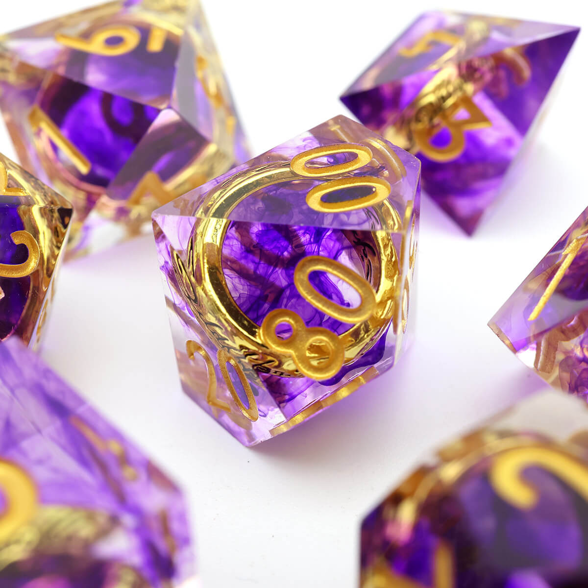 7-Piece Purple Magic Ring Sharp Edge DND Dice Set - Dice of Dragons