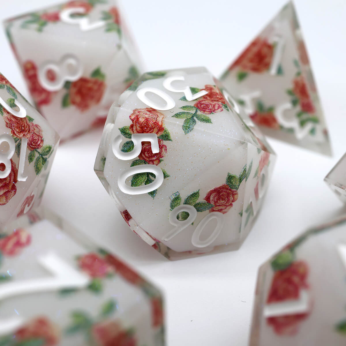 7-Piece Sharp Edge Layered Flower DND Dice Set - Dice of Dragons