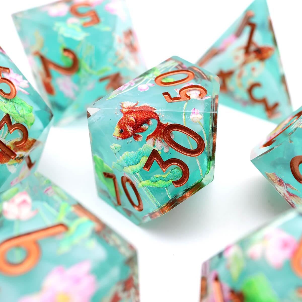 7-Piece Sharp Edge Layered Lotus Flower DND Dice Set - Dice of Dragons