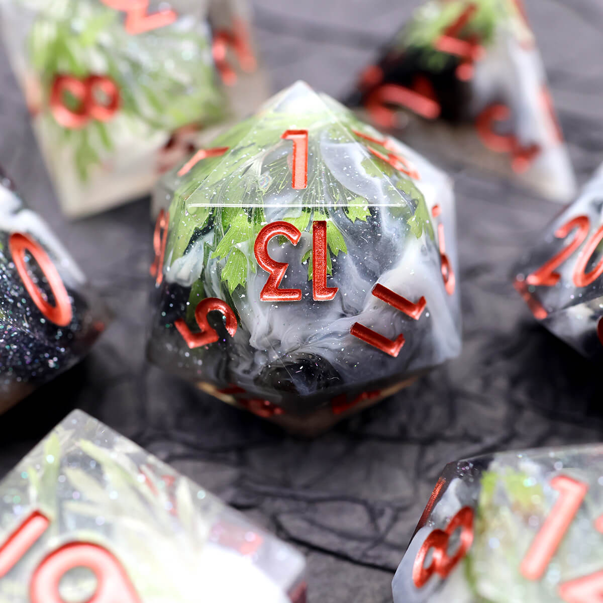 7-Piece Enchanted Forest Sharp Edge DND Dice Set - Dice of Dragons