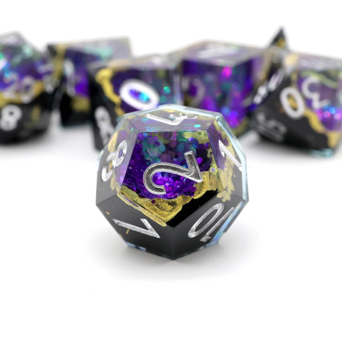 7-Piece Sharp Edge Blue Purple Geode Dice Set for DND - Dice of Dragons