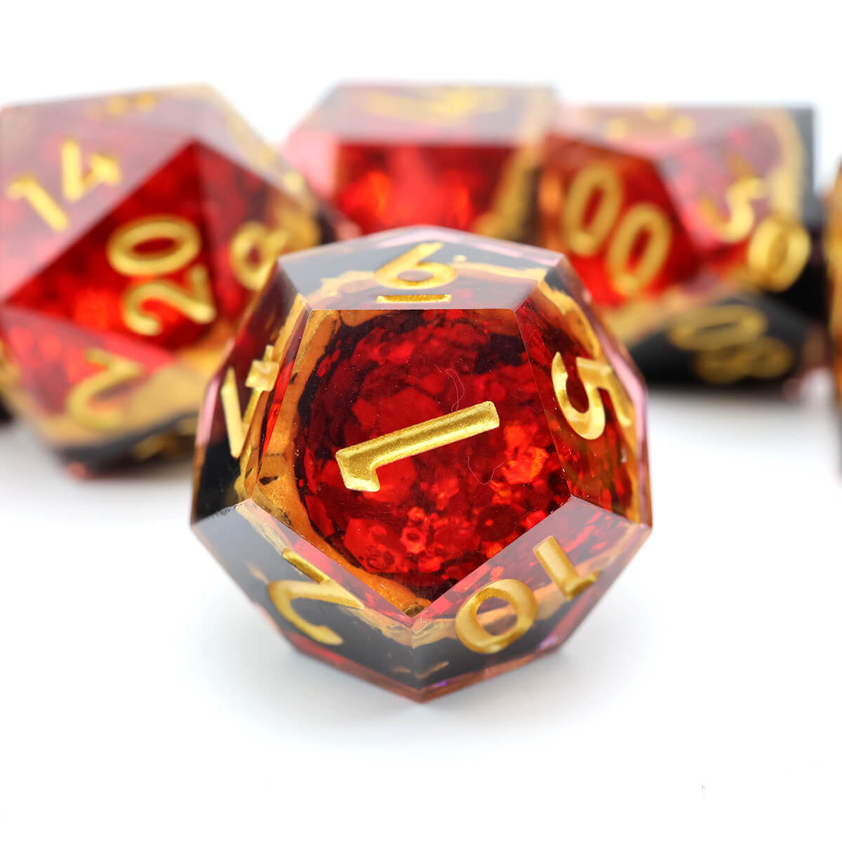 7-Piece Sharp Edge Red Geode DND Dice Set - Dice of Dragons