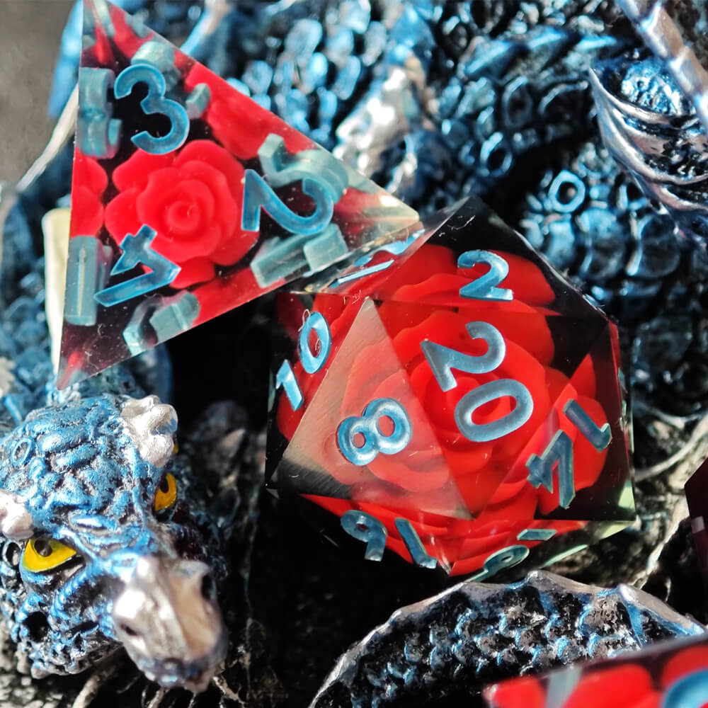 Spooky Flower Polyhedral D and D Resin 7 Dice Set - Dice of Dragons