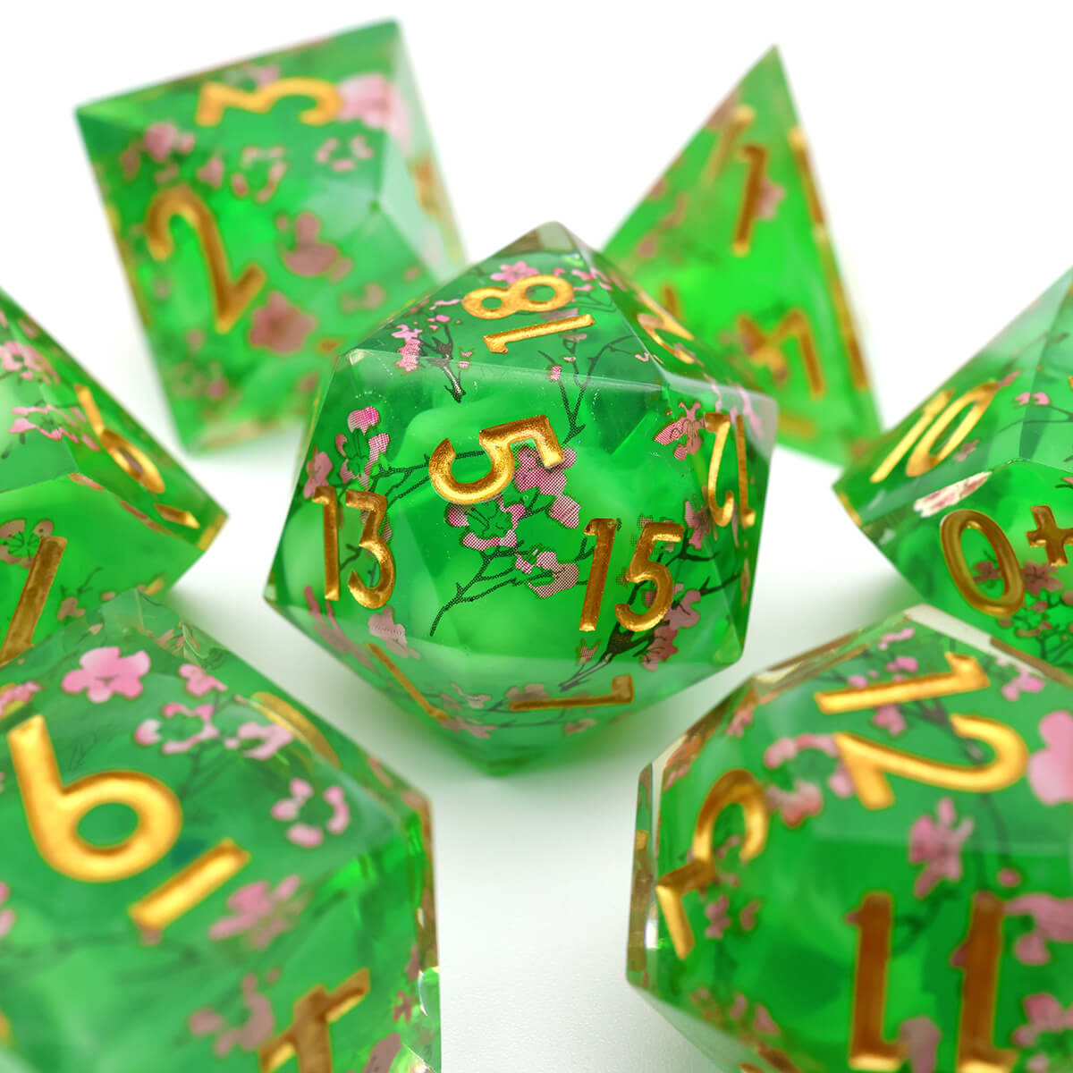 7-Piece Layered Flower Sharp Edge DND Dice Set - Dice of Dragons