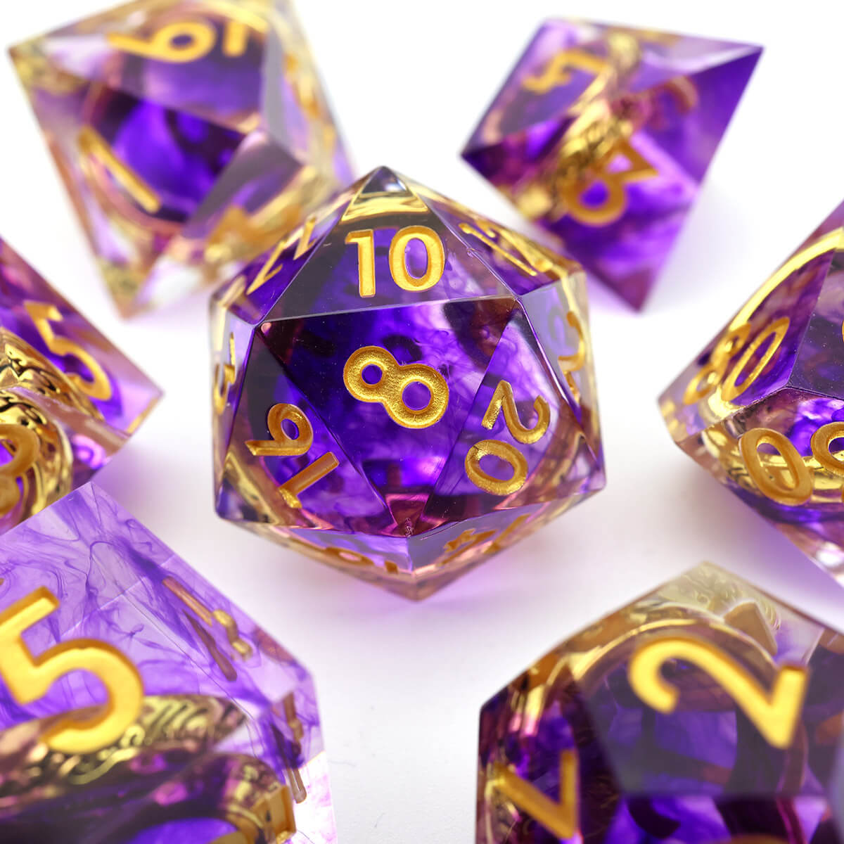 7-Piece Purple Magic Ring Sharp Edge DND Dice Set - Dice of Dragons