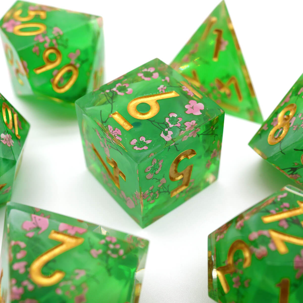 7-Piece Layered Flower Sharp Edge DND Dice Set - Dice of Dragons