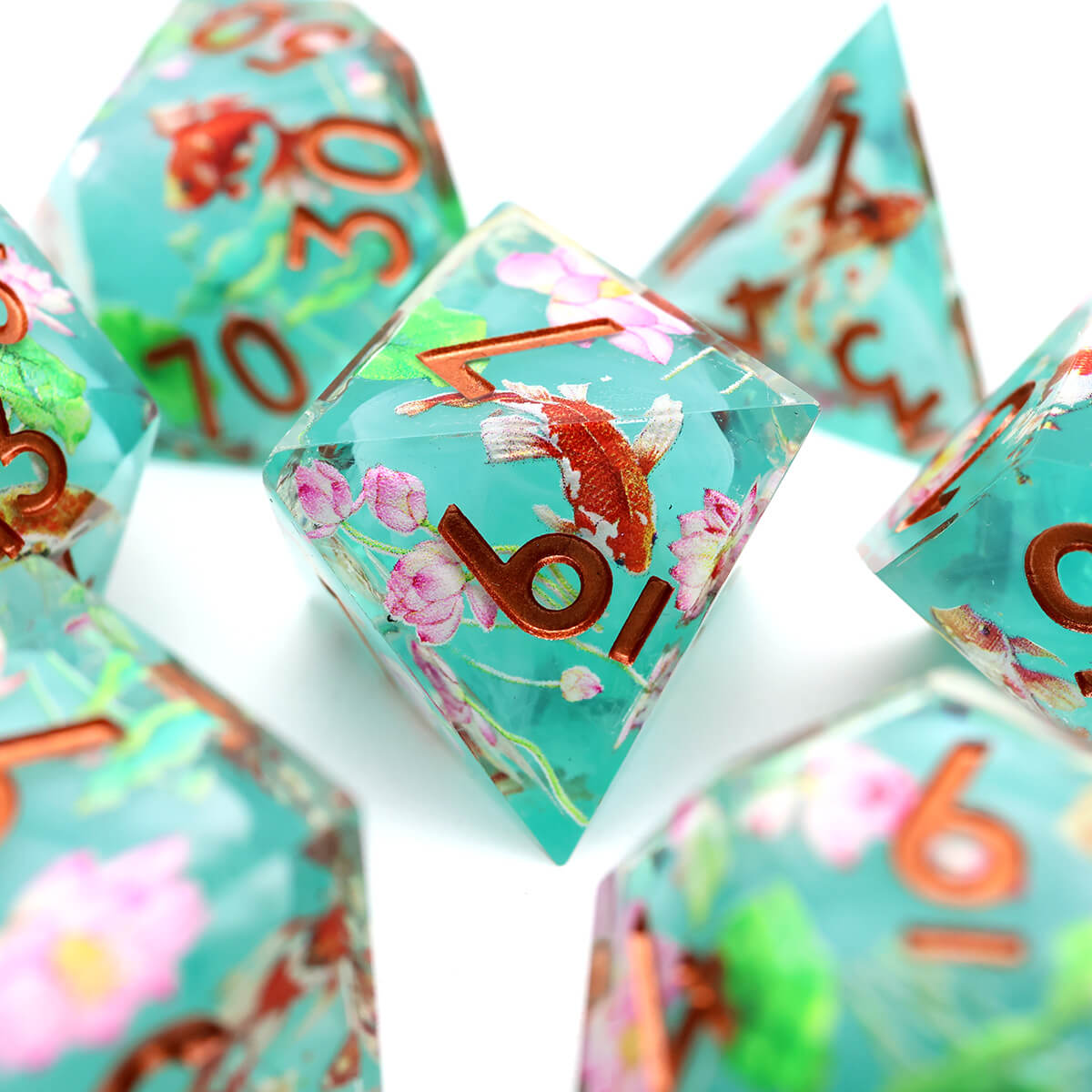 7-Piece Sharp Edge Layered Lotus Flower DND Dice Set - Dice of Dragons