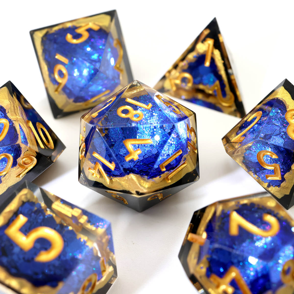 DND 7-Piece Sharp Edge Blue Geode Dice Set - Dice of Dragons