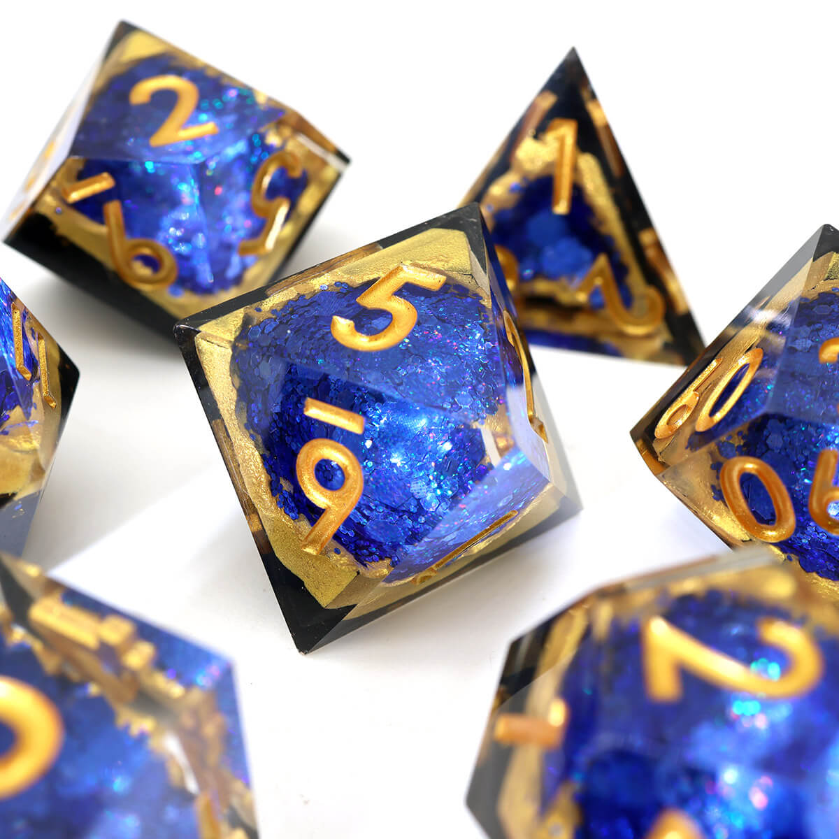 DND 7-Piece Sharp Edge Blue Geode Dice Set - Dice of Dragons