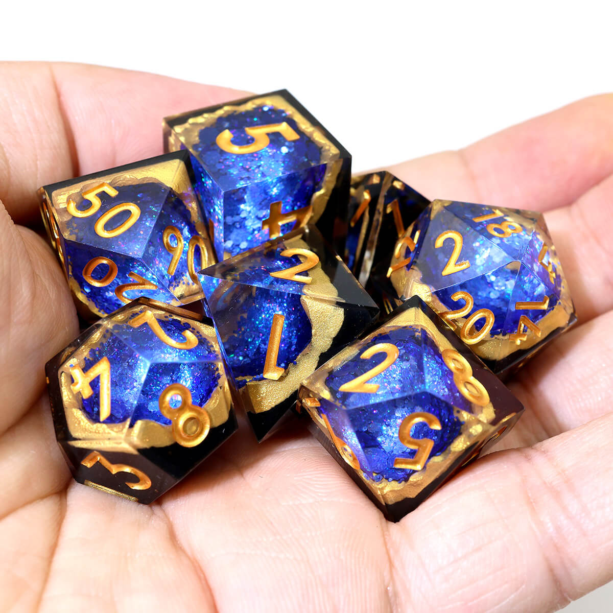 DND 7-Piece Sharp Edge Blue Geode Dice Set - Dice of Dragons