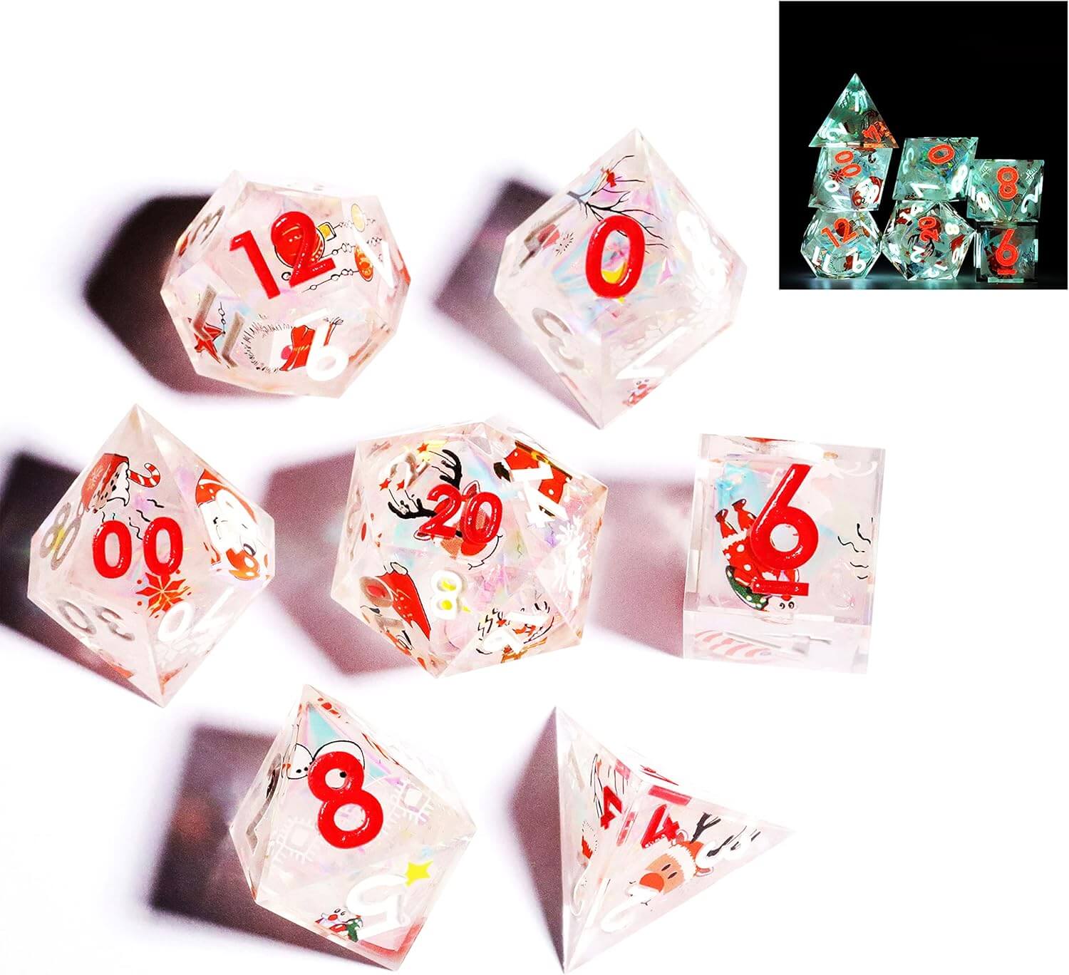 D&D 7-Piece Sharp Edge Christmas Snowman Polyhedral Resin Dice Set - Dice of Dragons