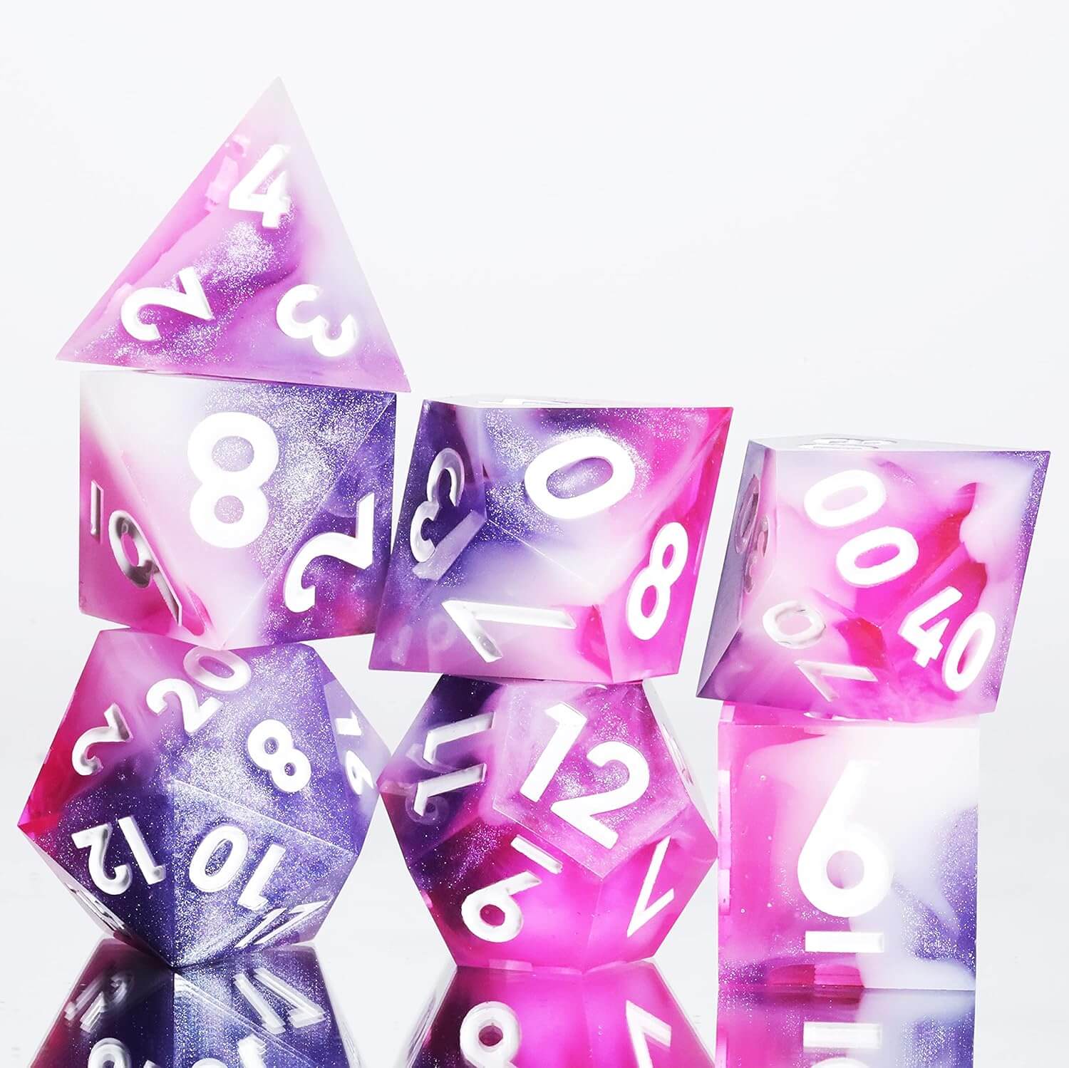 Awesome 7-Piece Polyhedral Resin D&D Dice Set - Pink - Dice of Dragons